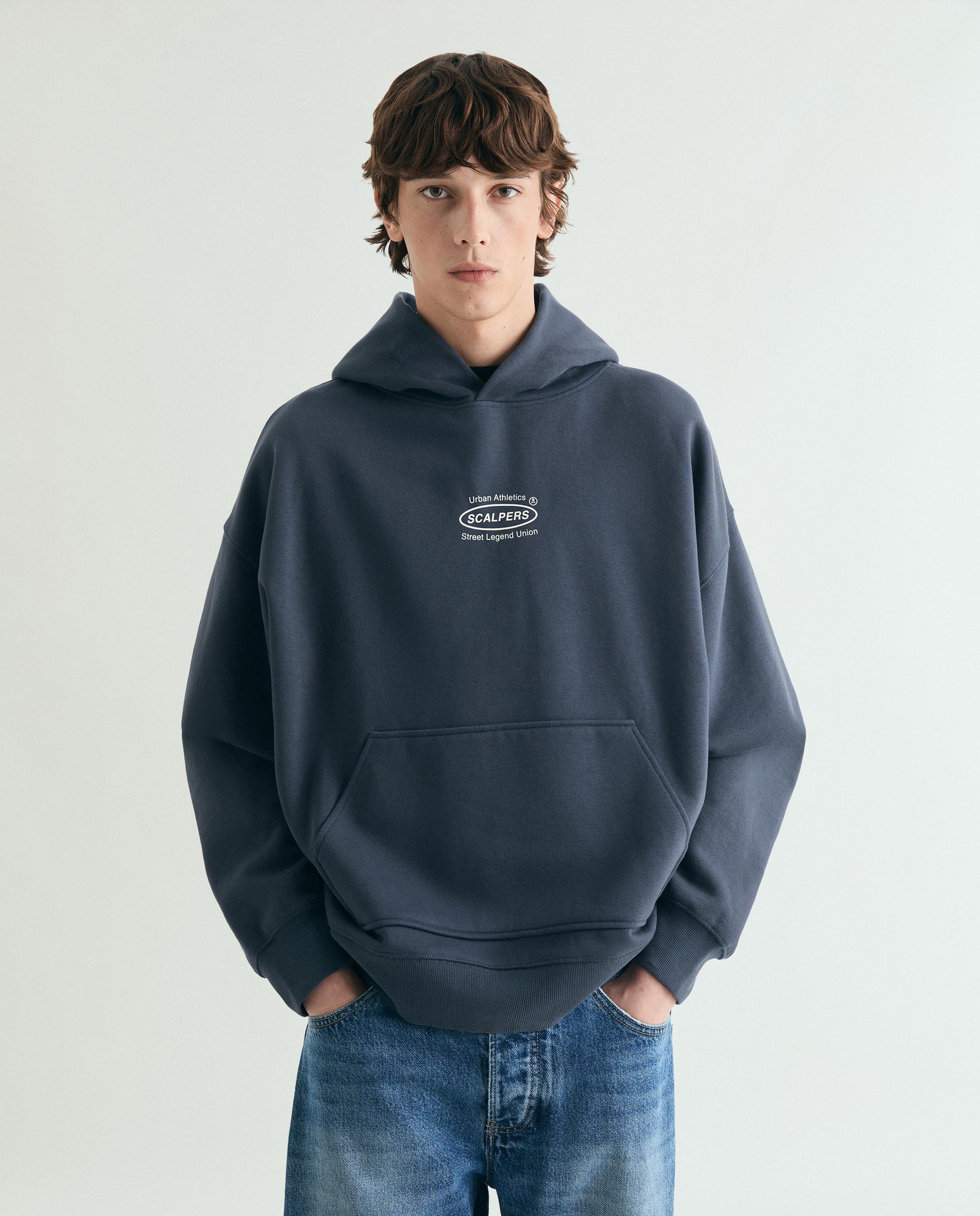 Sweatshirt com Capuz e Print Posterior Azul-marinho-1