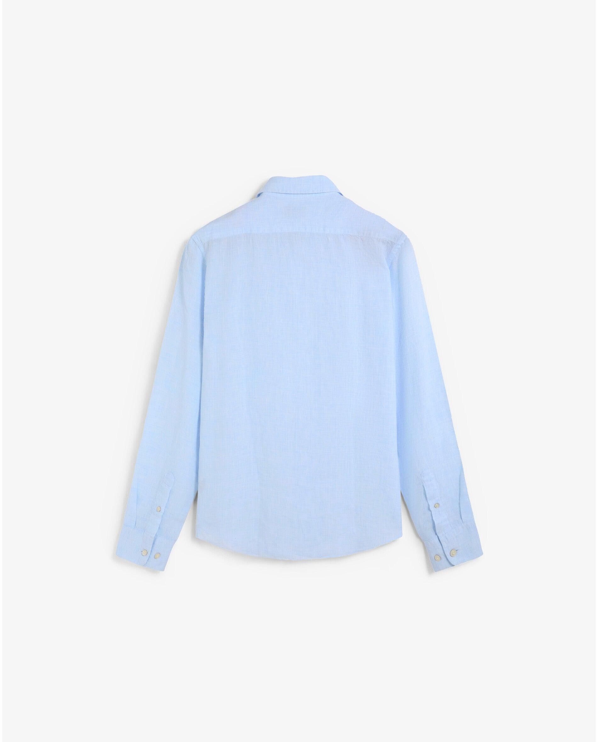 Camisa em Linho 100% de Manga Comprida Celeste-2