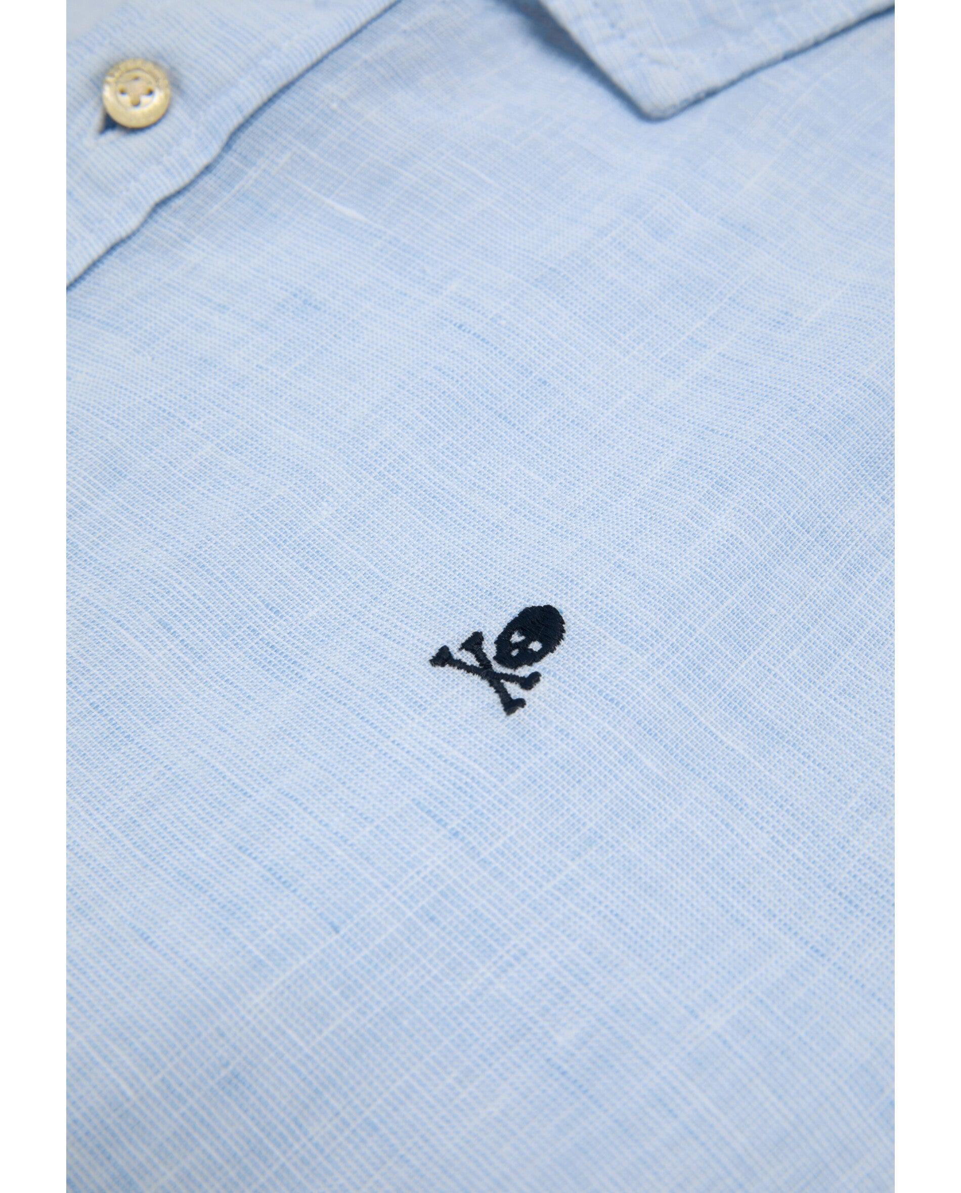 Camisa em Linho 100% de Manga Comprida Celeste-3