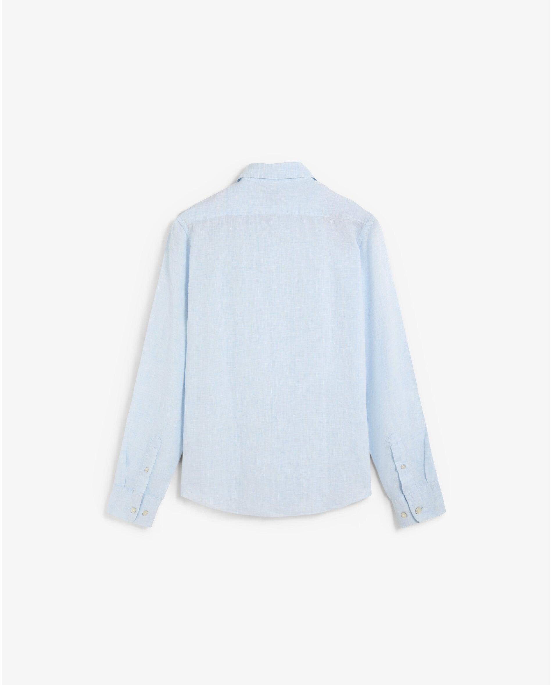 Camisa em Linho 100% de Manga Comprida Azul-claro-2