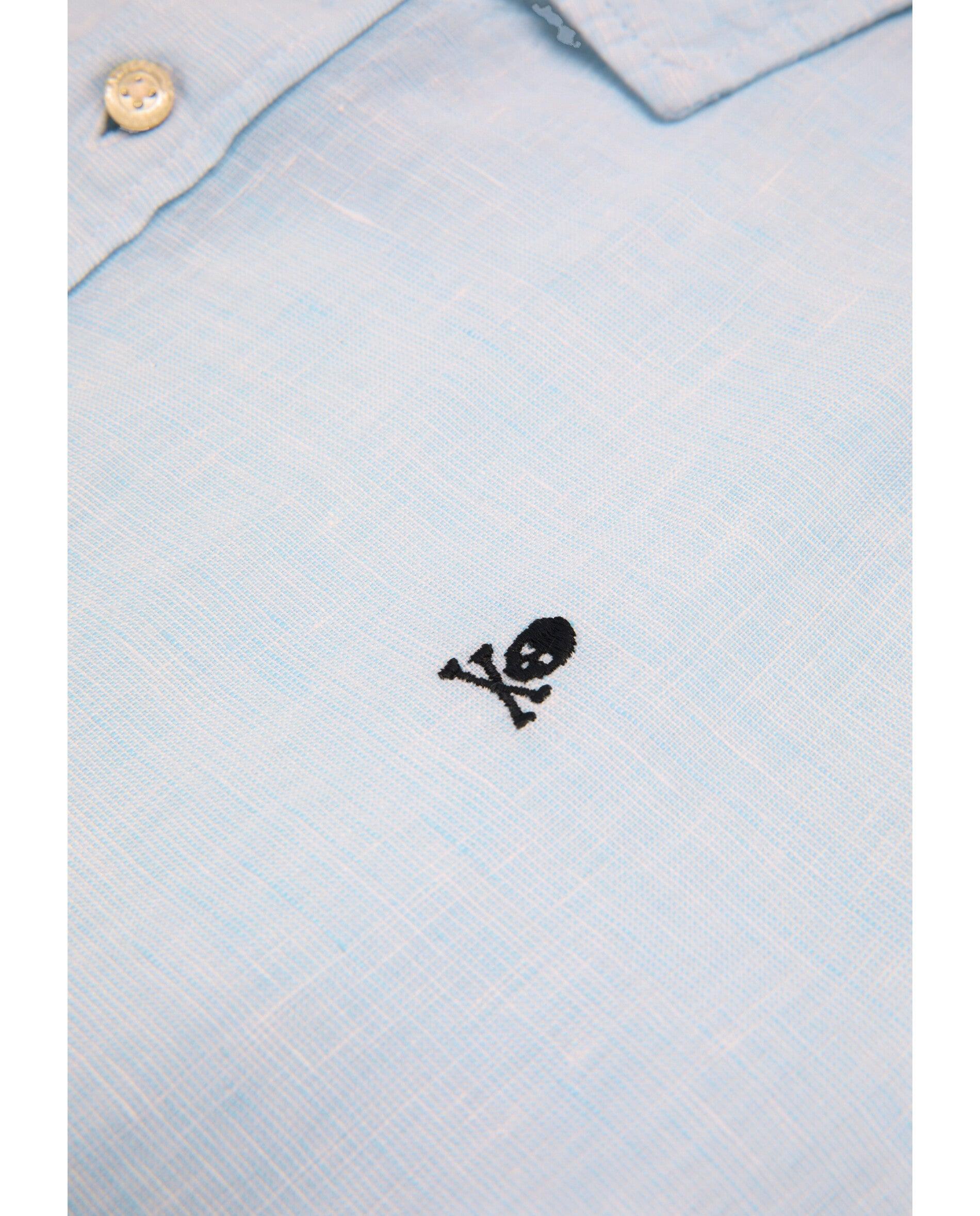 Camisa em Linho 100% de Manga Comprida Azul-claro-3