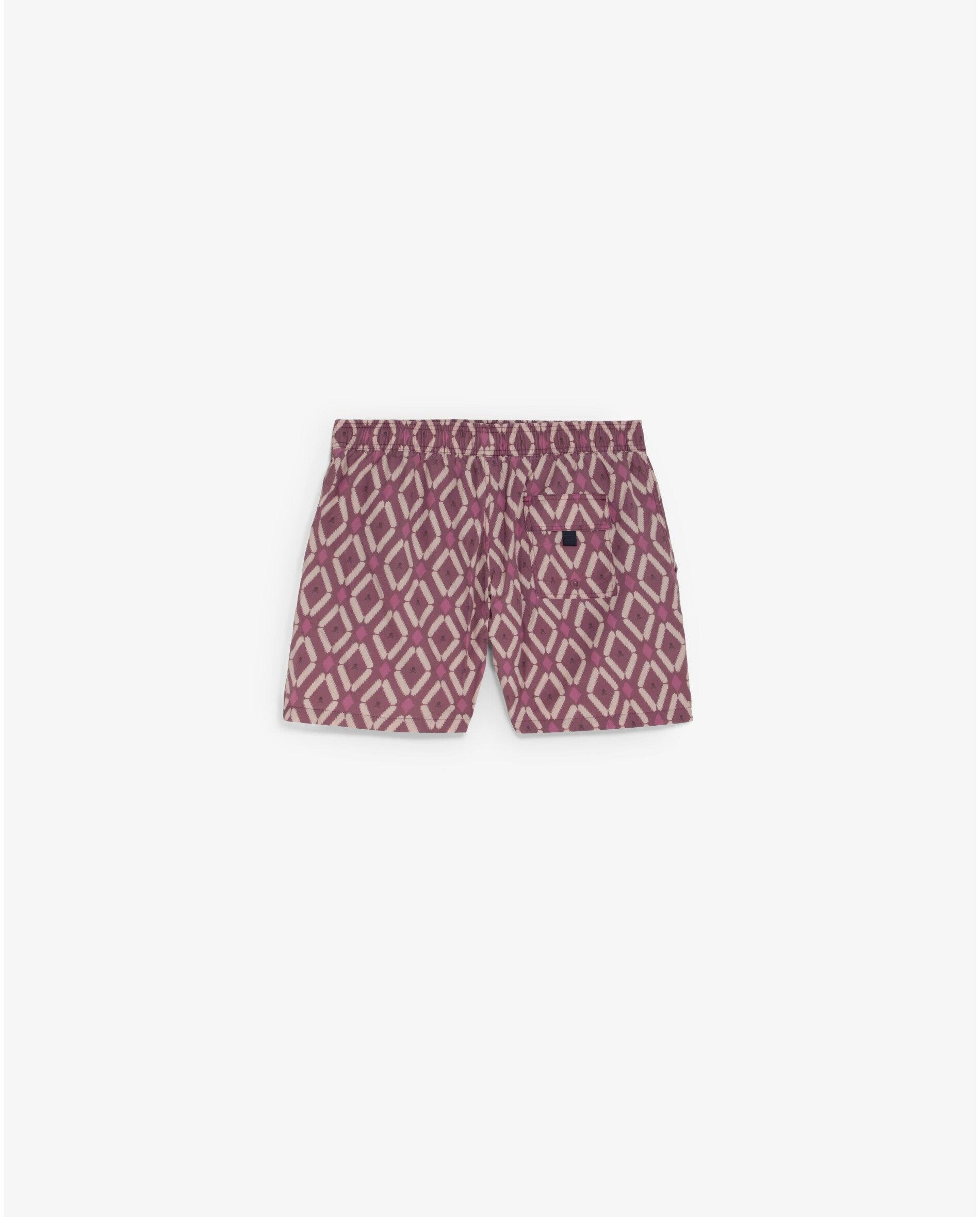 Fato de Banho Bermuda Estampado com Bolso Posterior Bordeaux-2