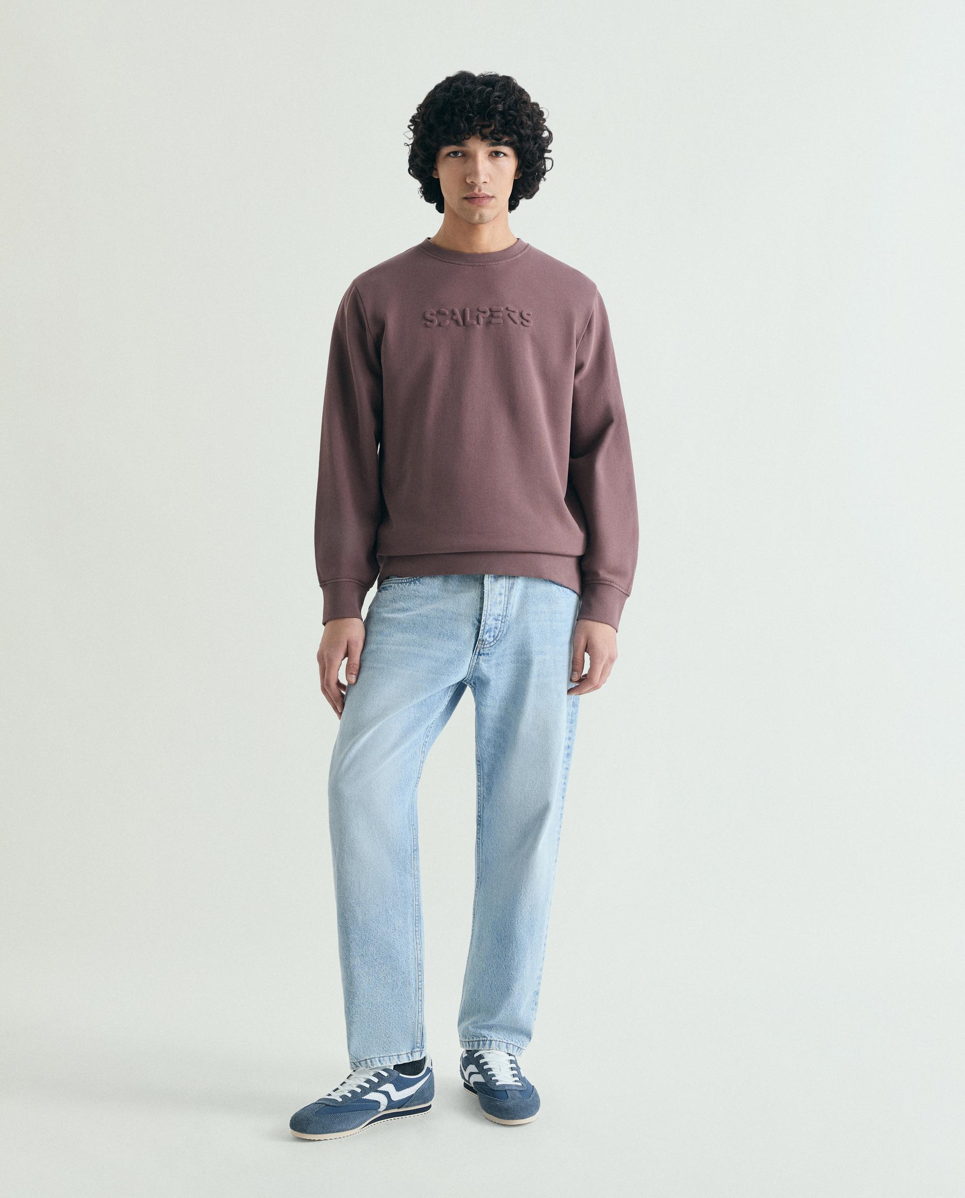 Sweatshirt sem Capuz com Gola Redonda e Logo Posterior e Frontal Bordeaux-2