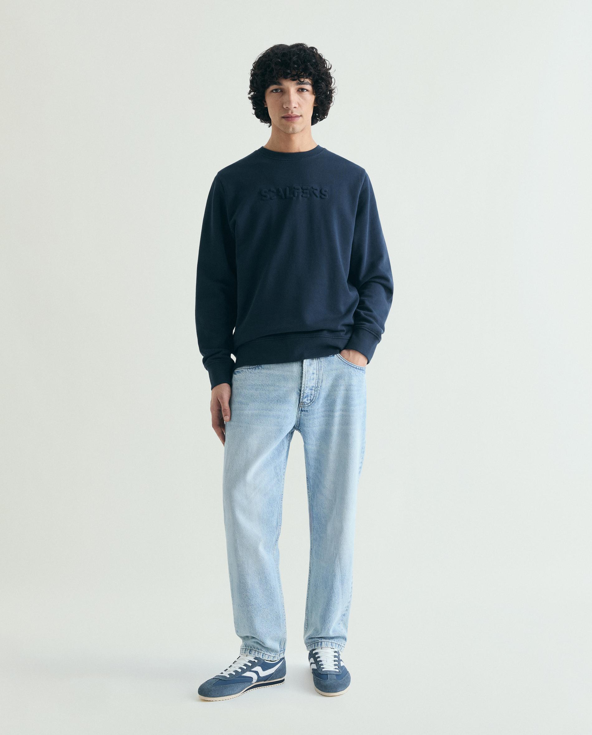 Sweatshirt sem Capuz com Gola Redonda e Logo Posterior e Frontal Navy-2