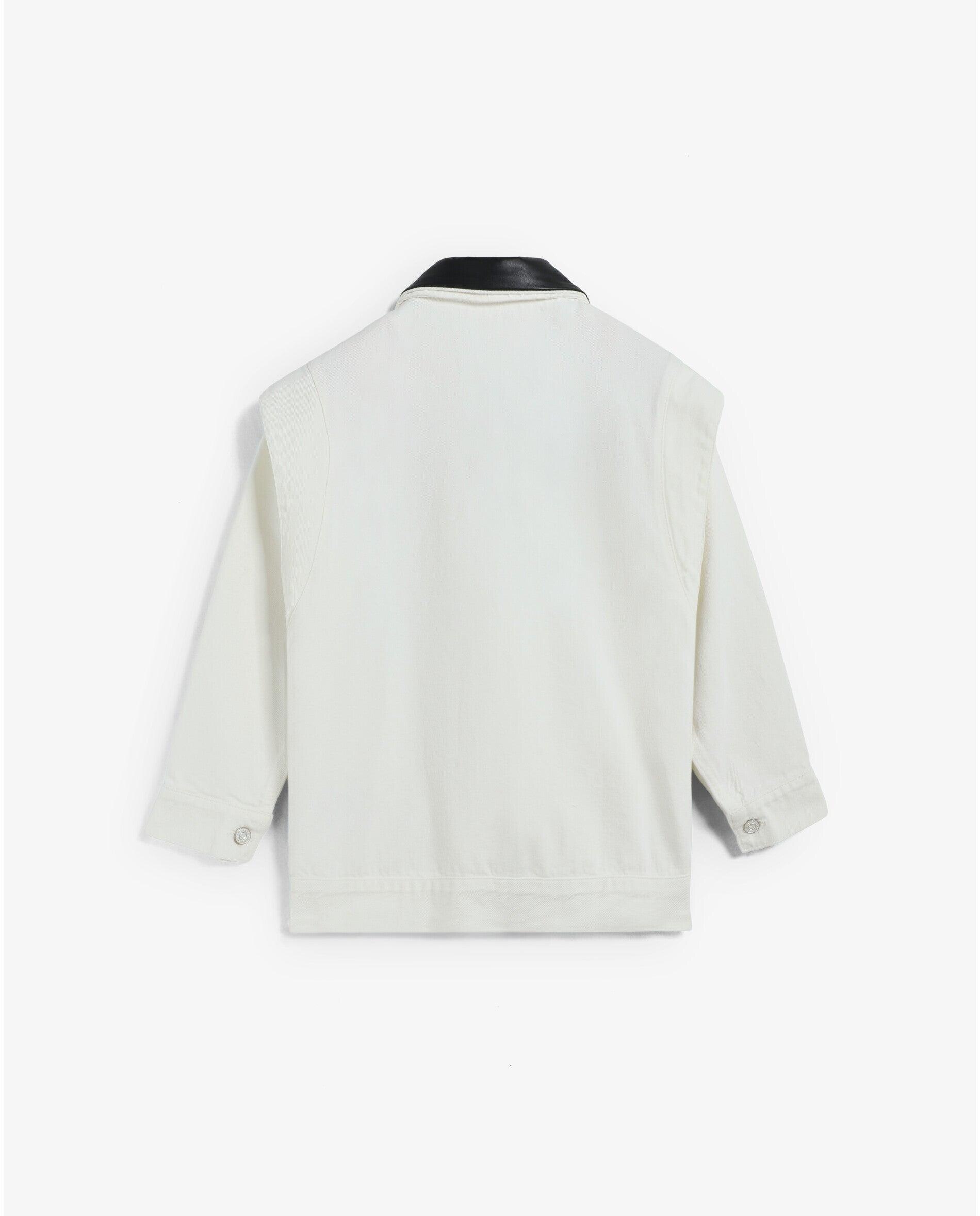 Casaco Jeans com Bolsos Patch e Gola Efeito Pele em Contraste Cru-6