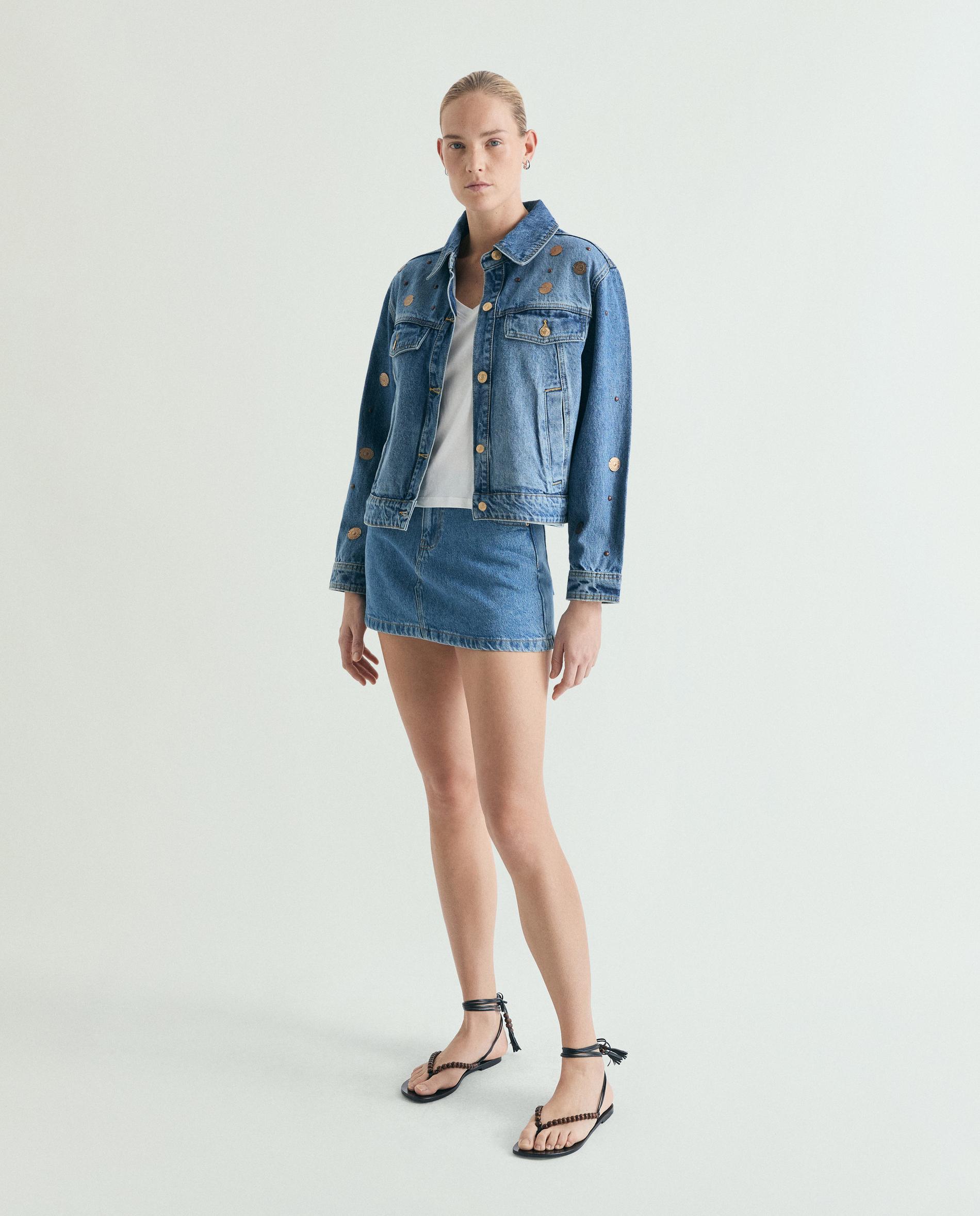 Blusão Jeans com Efeito Lavado e Tachas Índigo-3