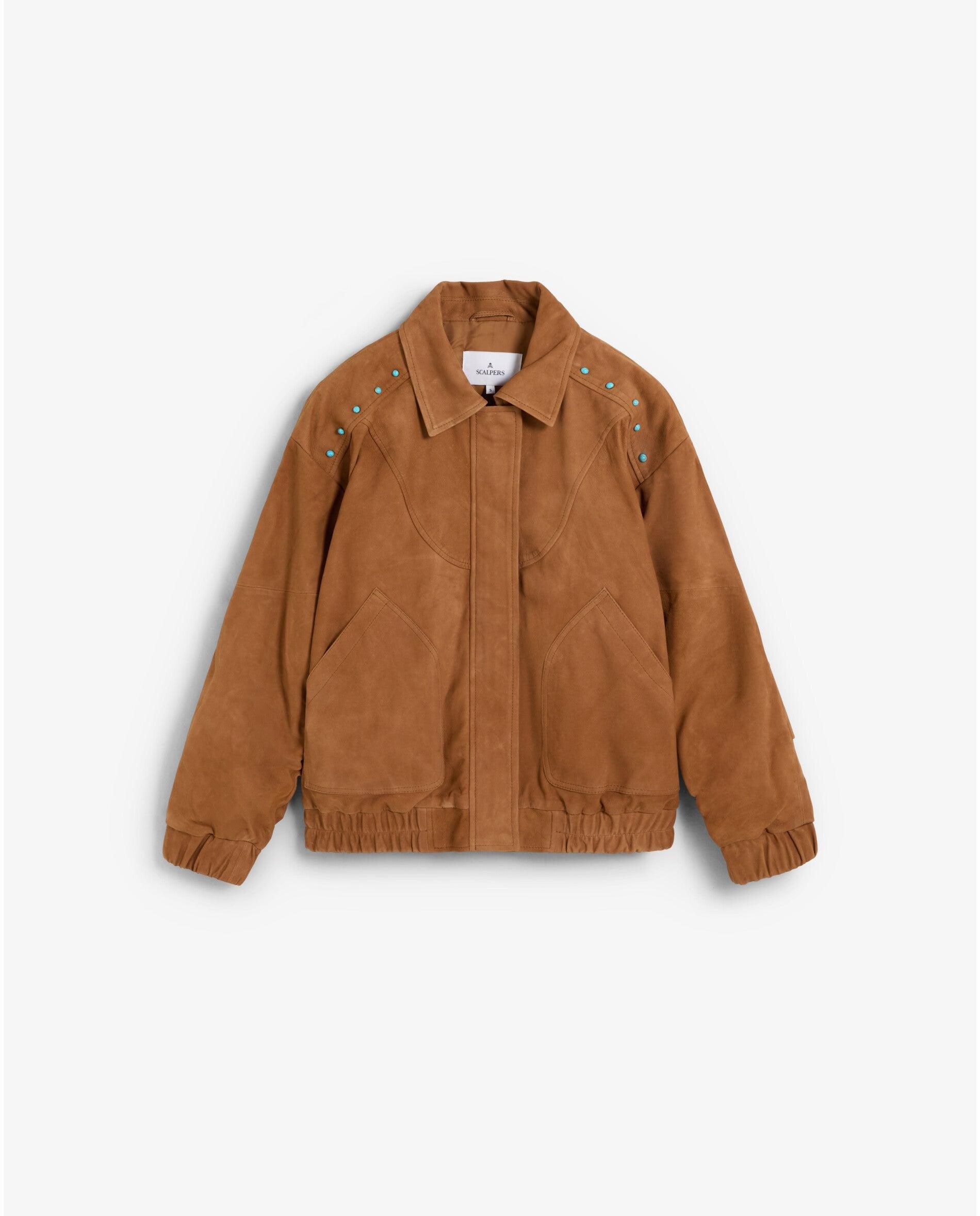 Imagem 0 de Blusão de Pele Bomber com Detalhes de Studs