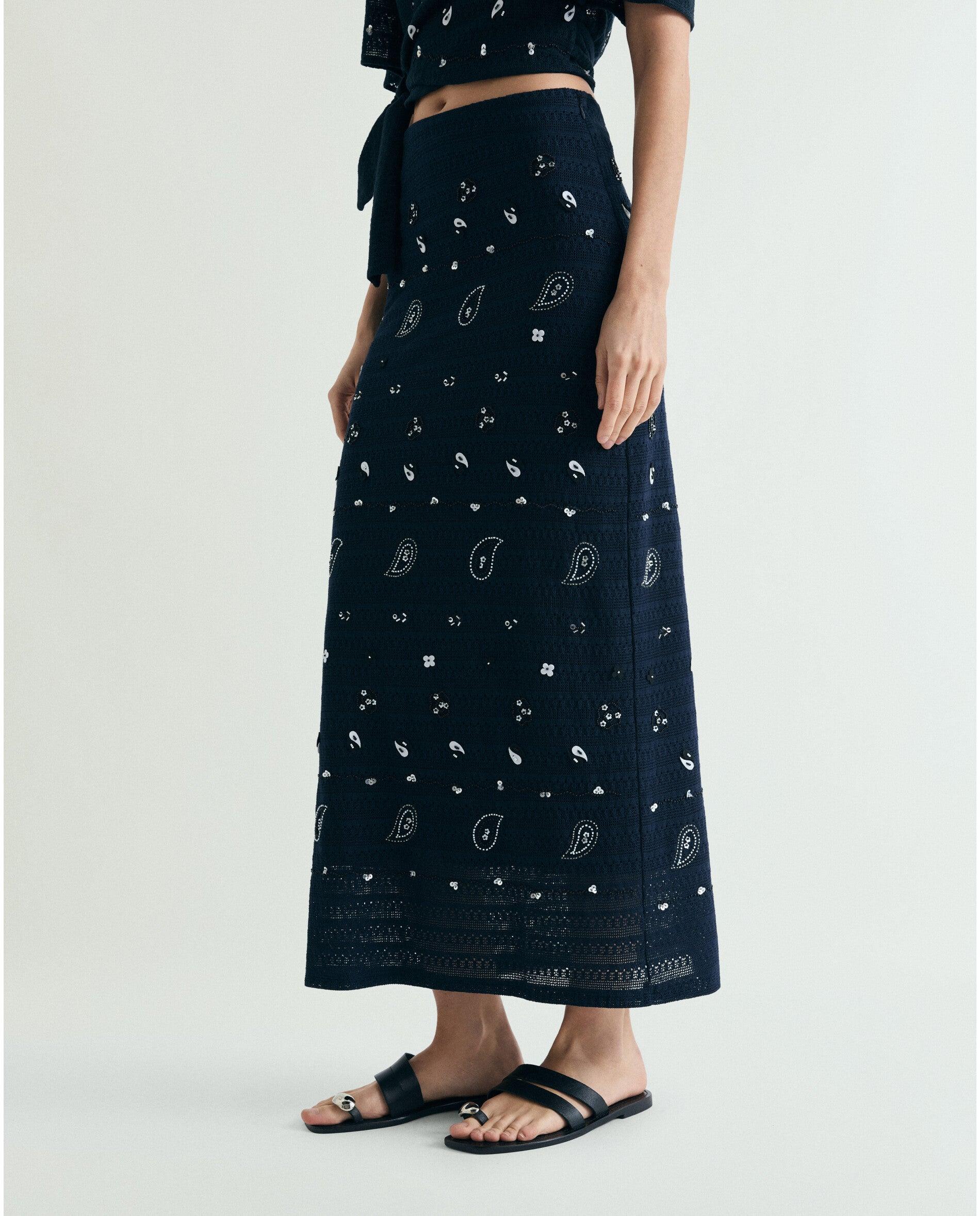 Saia de Malha Midi com Abalorios Navy-2