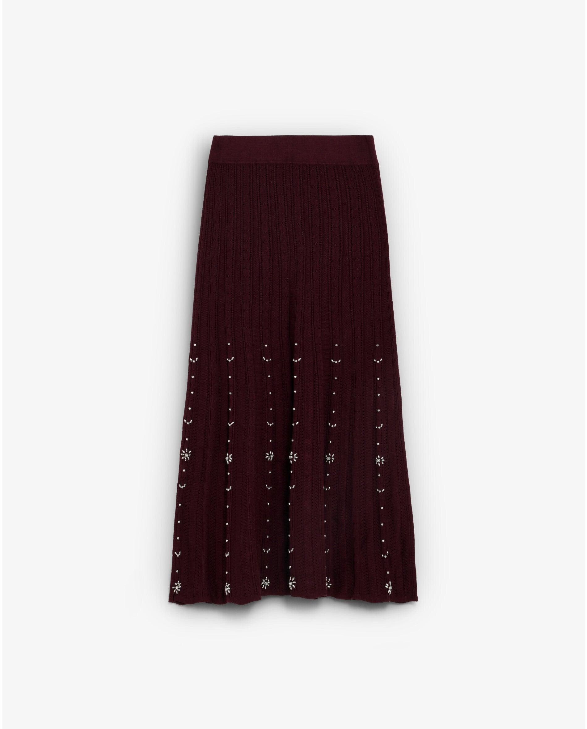 Saia de Malha Midi com Strass Bordeaux-5
