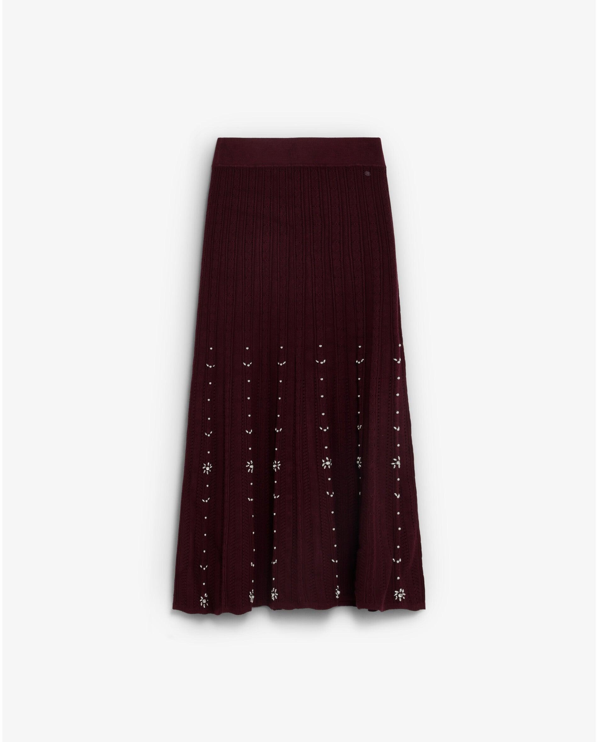 Saia de Malha Midi com Strass Bordeaux-4