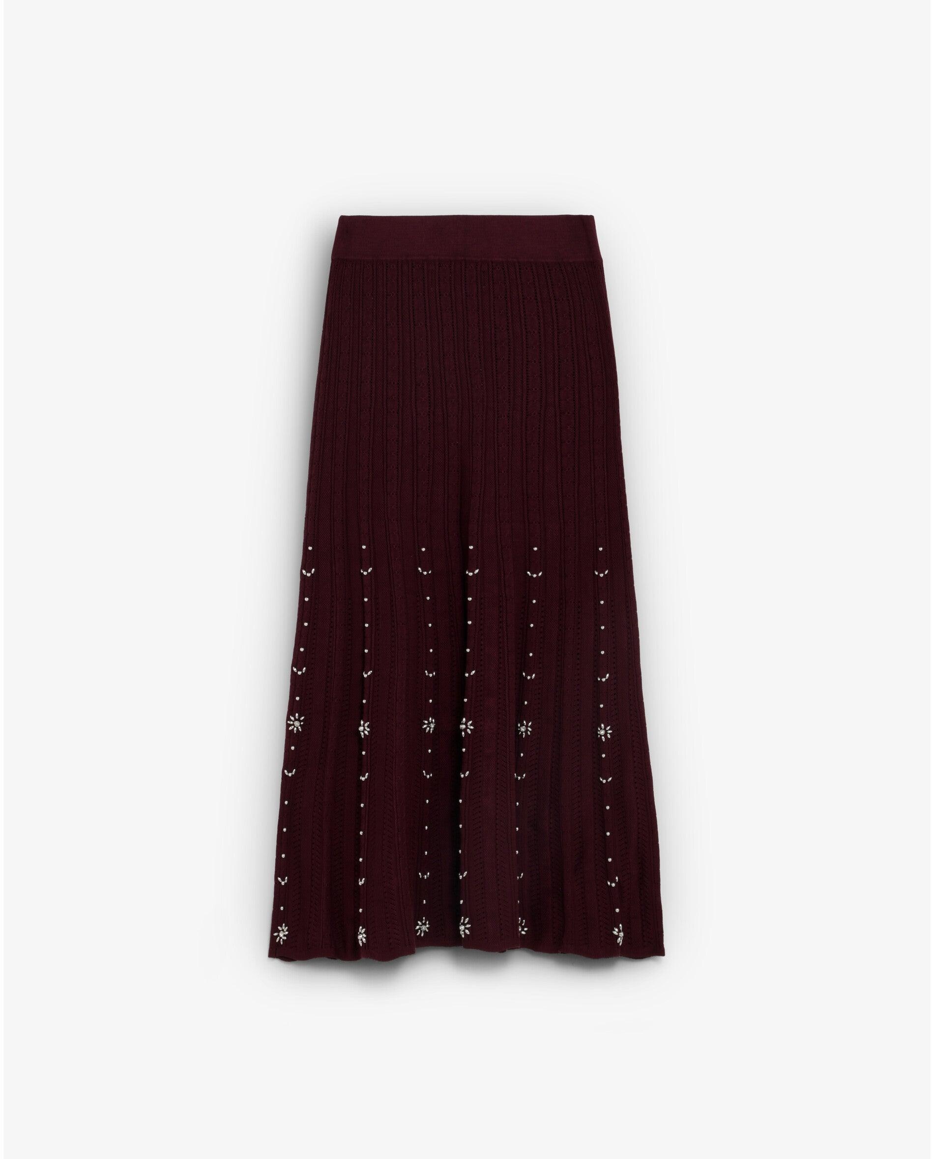 Saia de Malha Midi com Strass Bordeaux-5