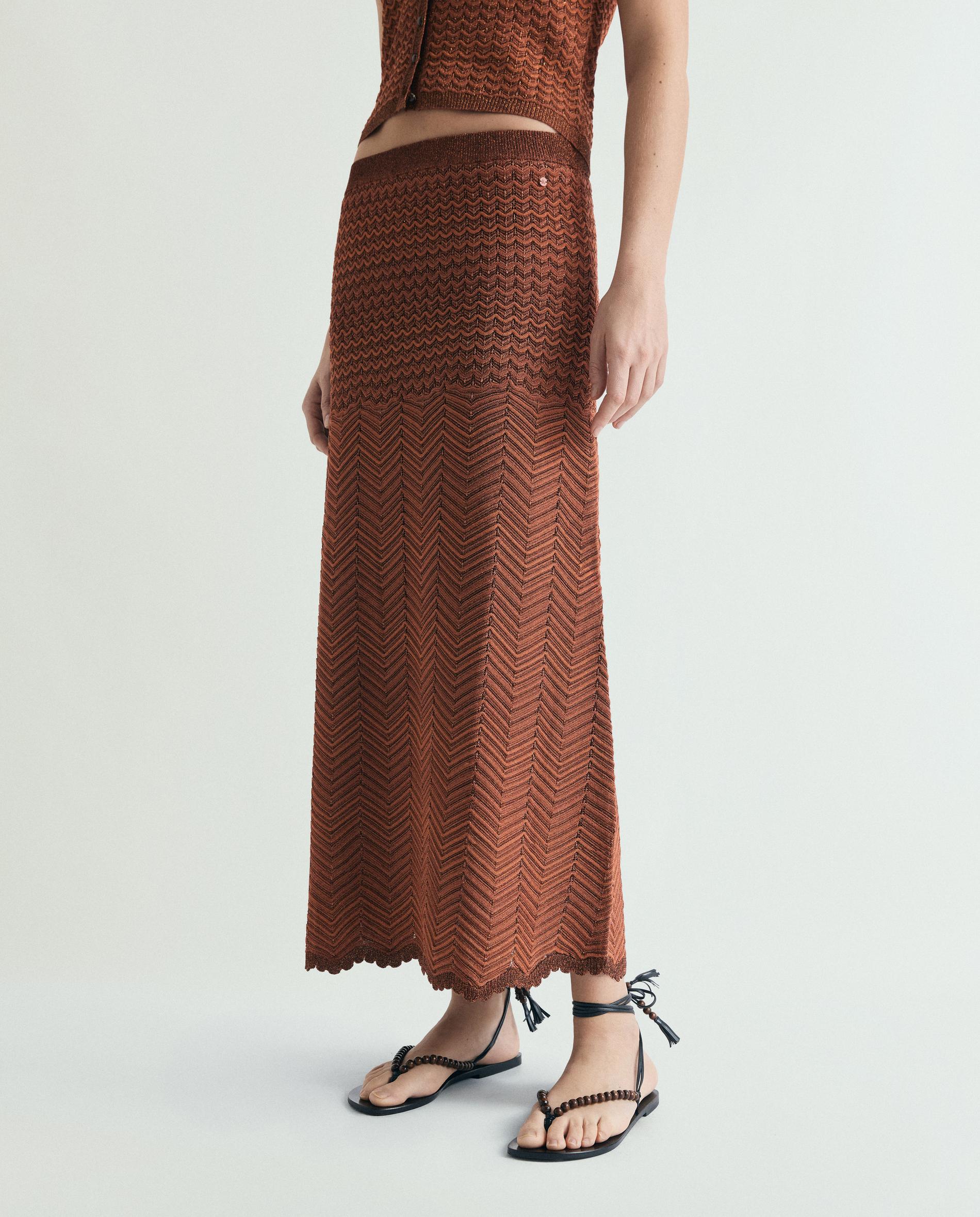 Saia de Malha Midi com Cintura Elástica Terracota-2