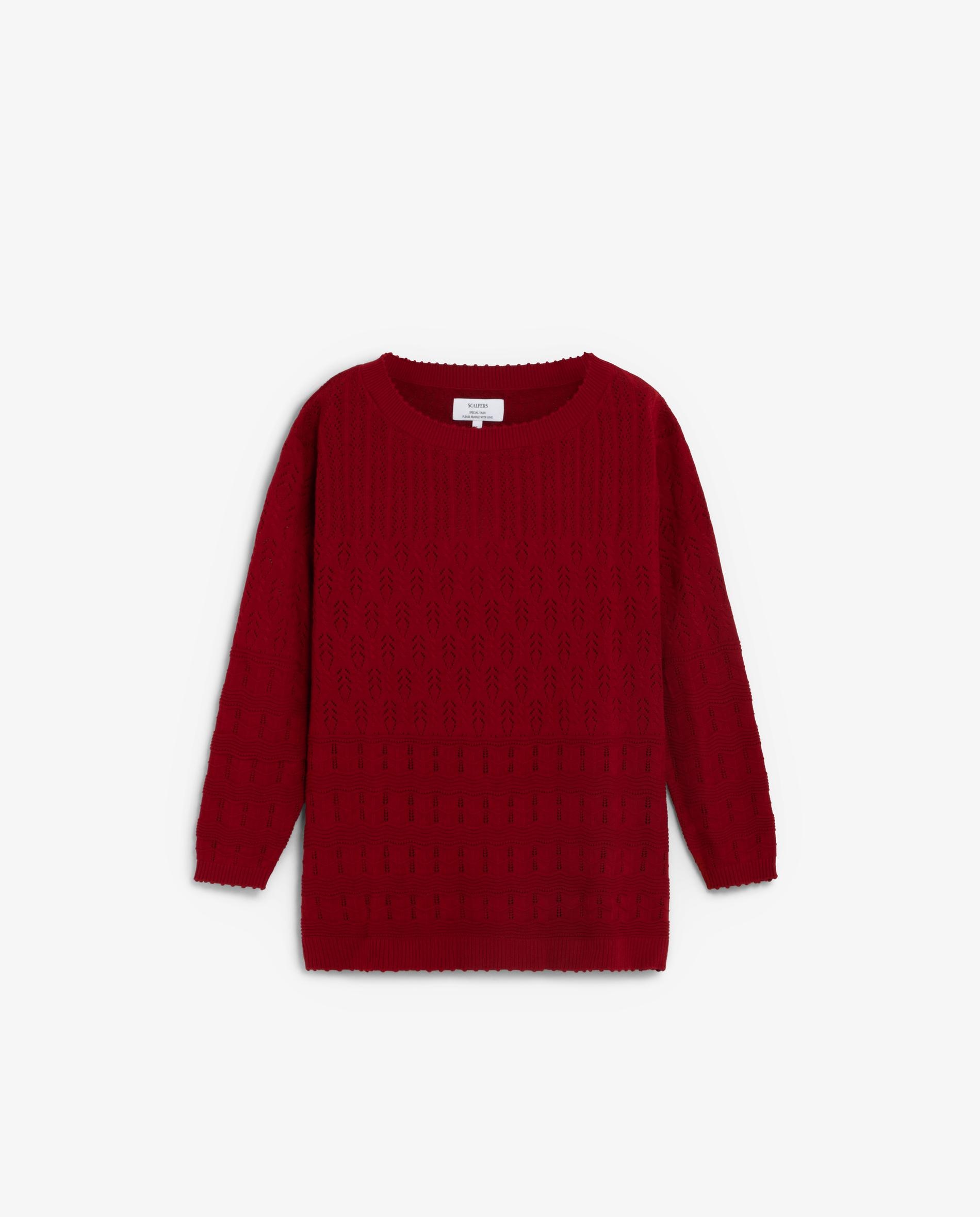 Camisola com Detalhes Perfurados e Gola Redonda Vermelho-5