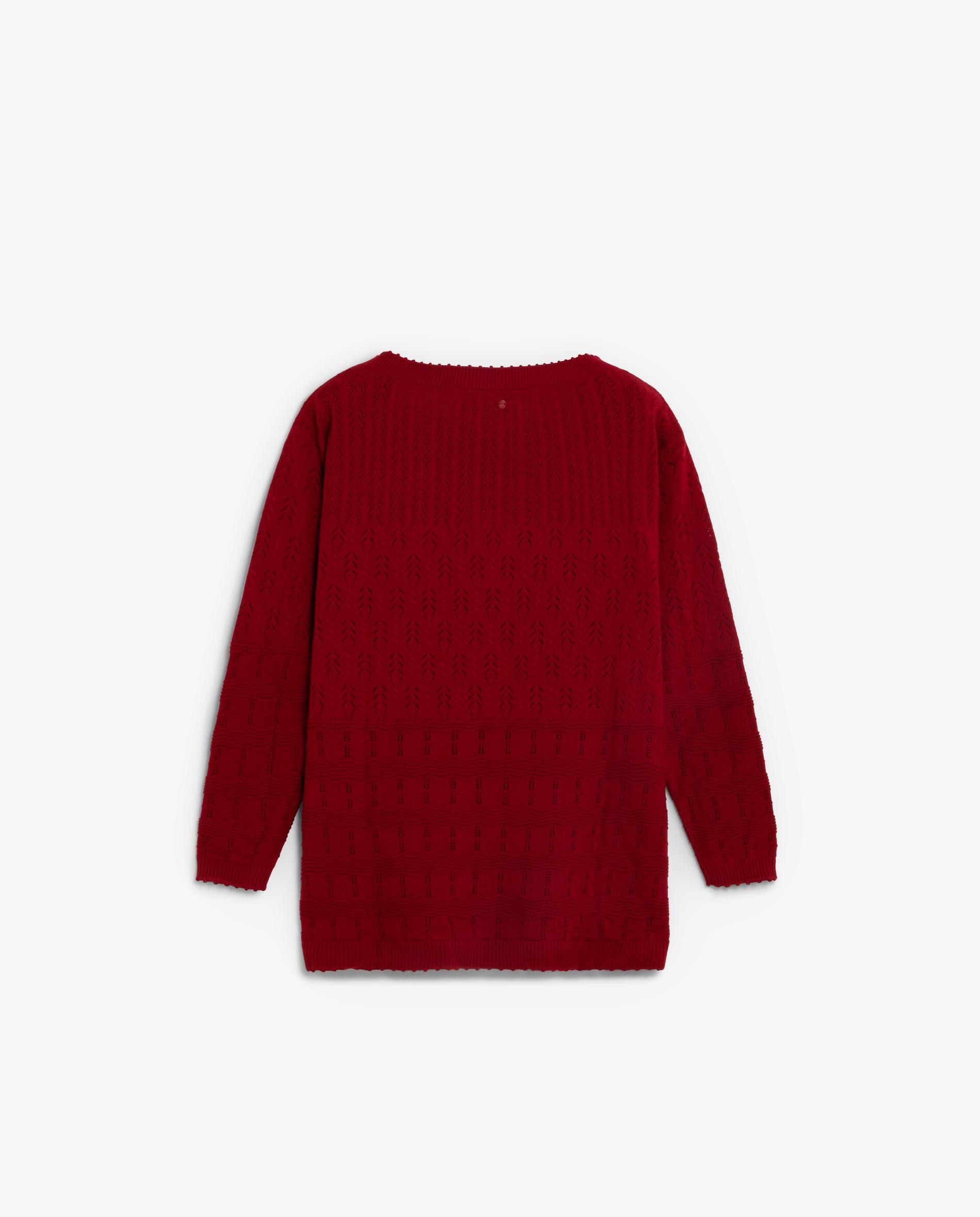 Camisola com Detalhes Perfurados e Gola Redonda Vermelho-6