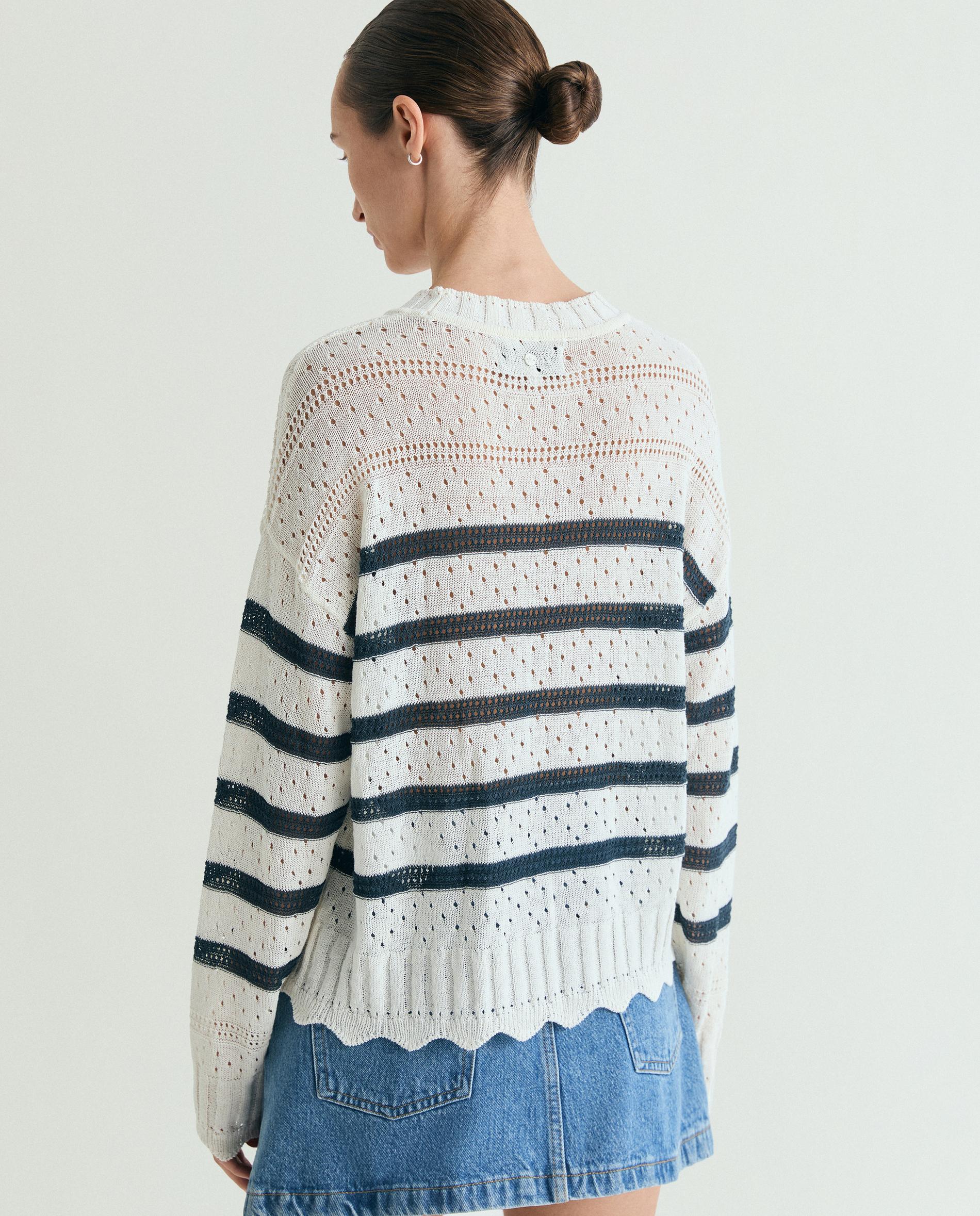 Camisola Às Riscas de Malha Perfurada Azul/Branco-2