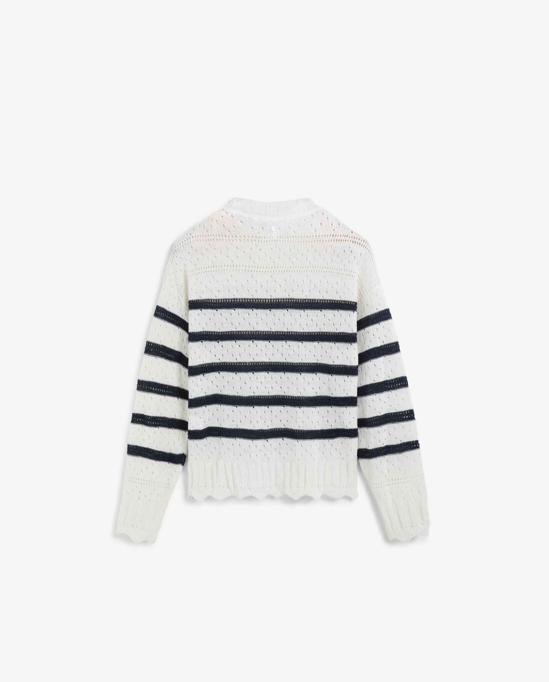 Camisola Às Riscas de Malha Perfurada Azul/Branco-7