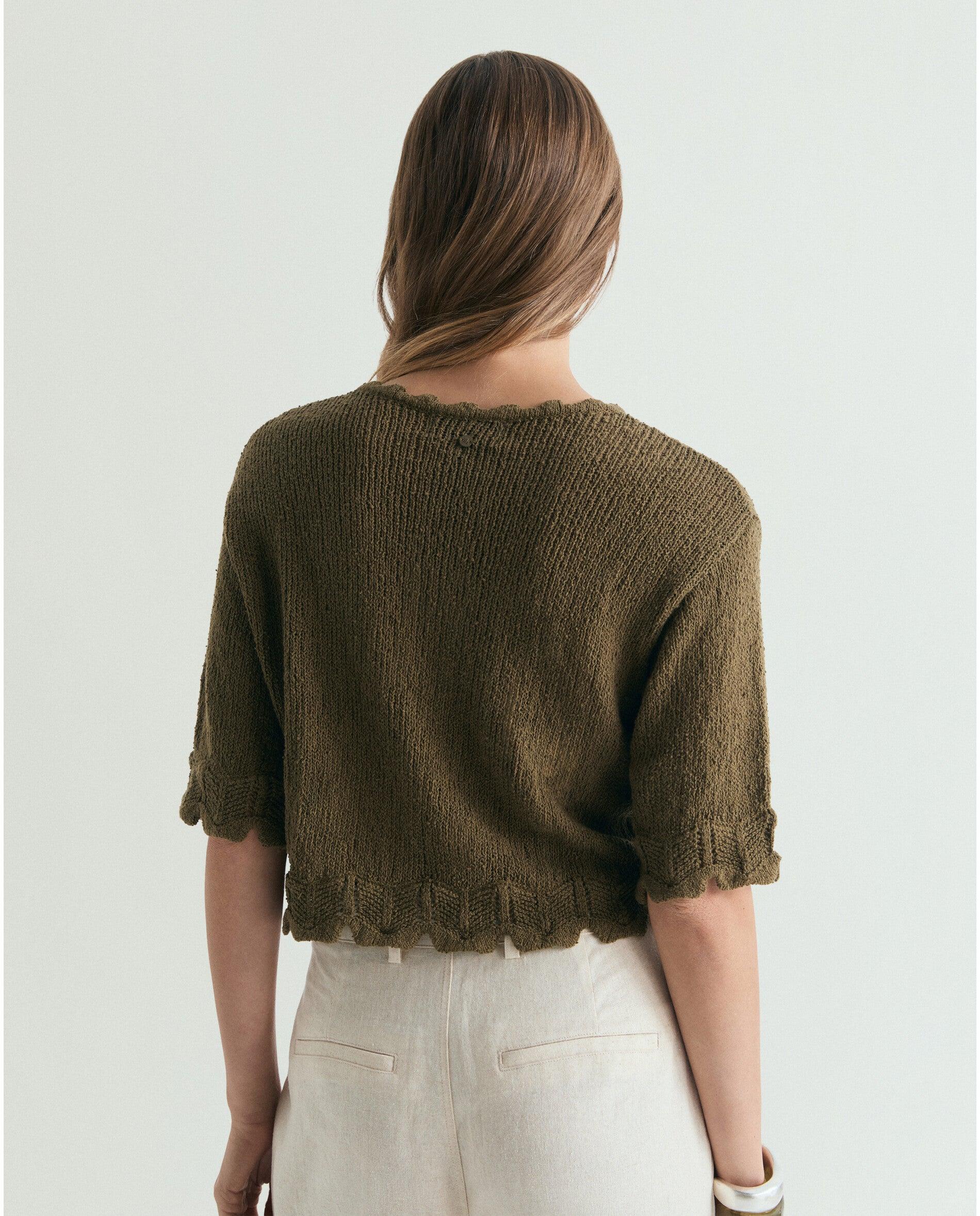 Camisola Crop de Manga Curta Verde-militar-2