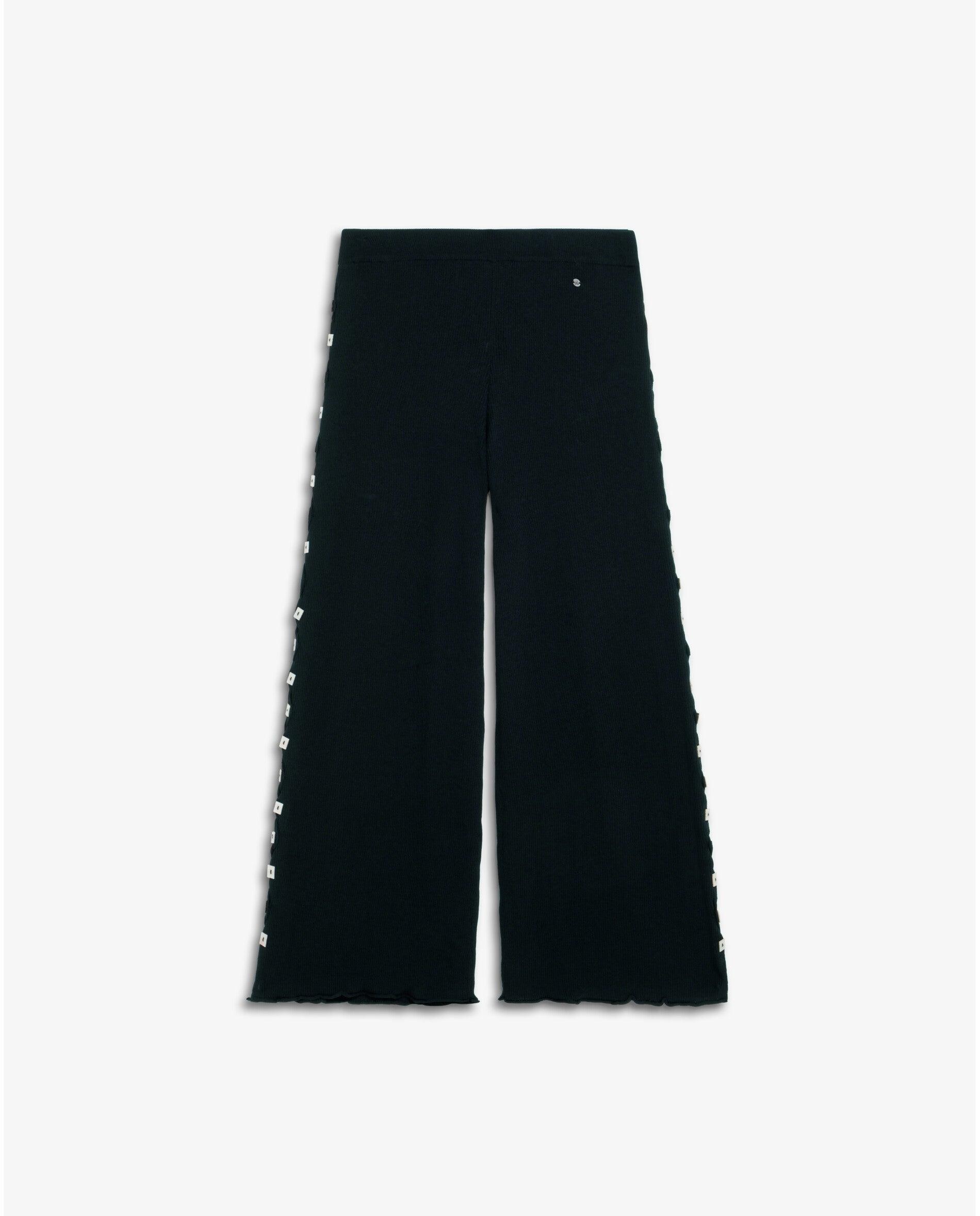 Calças de Malha de Cintura Média Preto-6