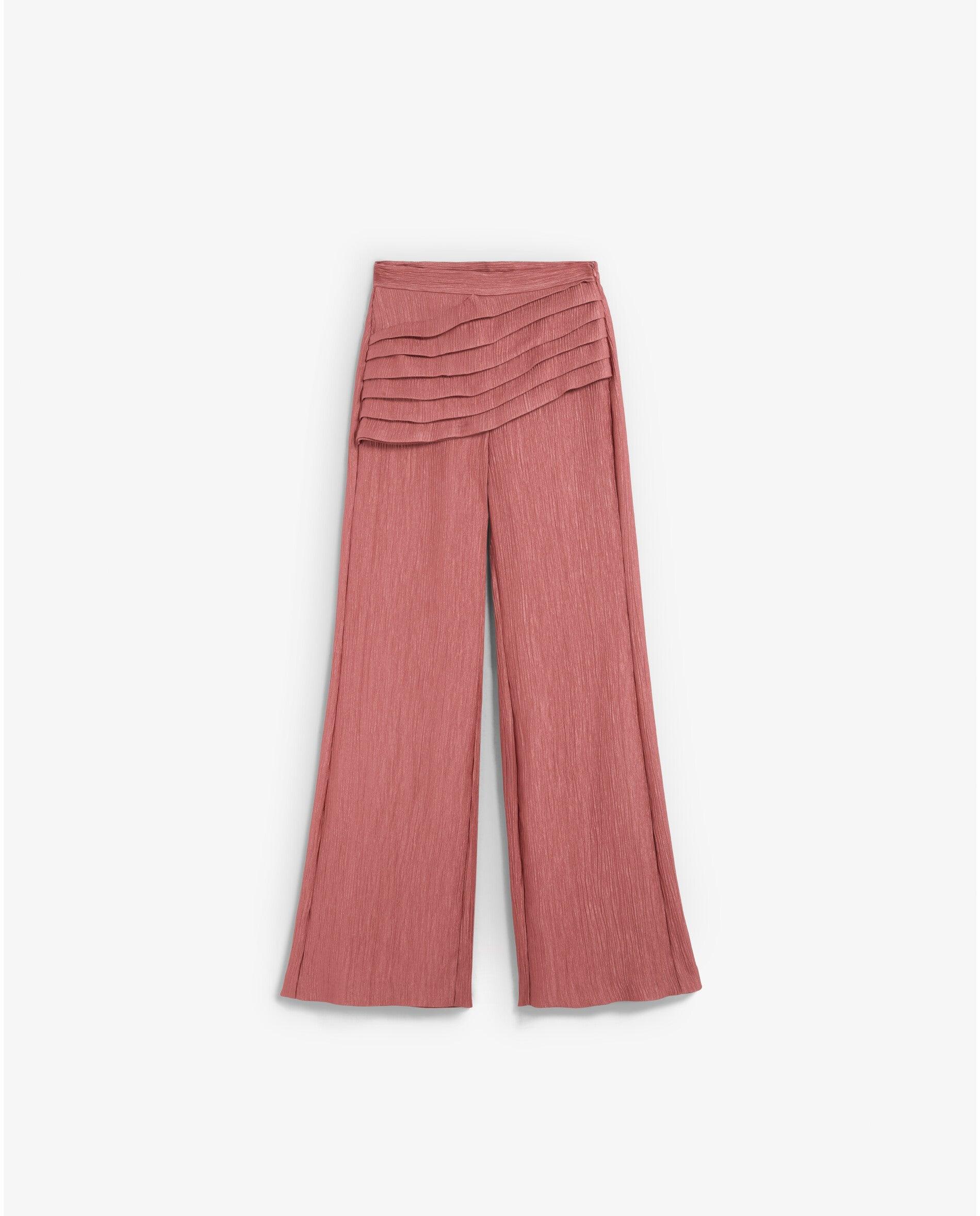 Calças À Boca de Sino em Tecido com Textura Rosa-4