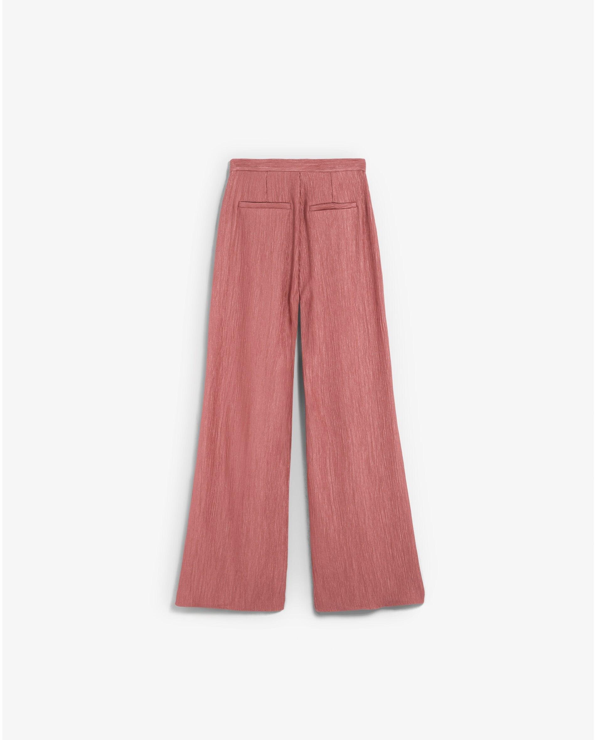 Calças À Boca de Sino em Tecido com Textura Rosa-5