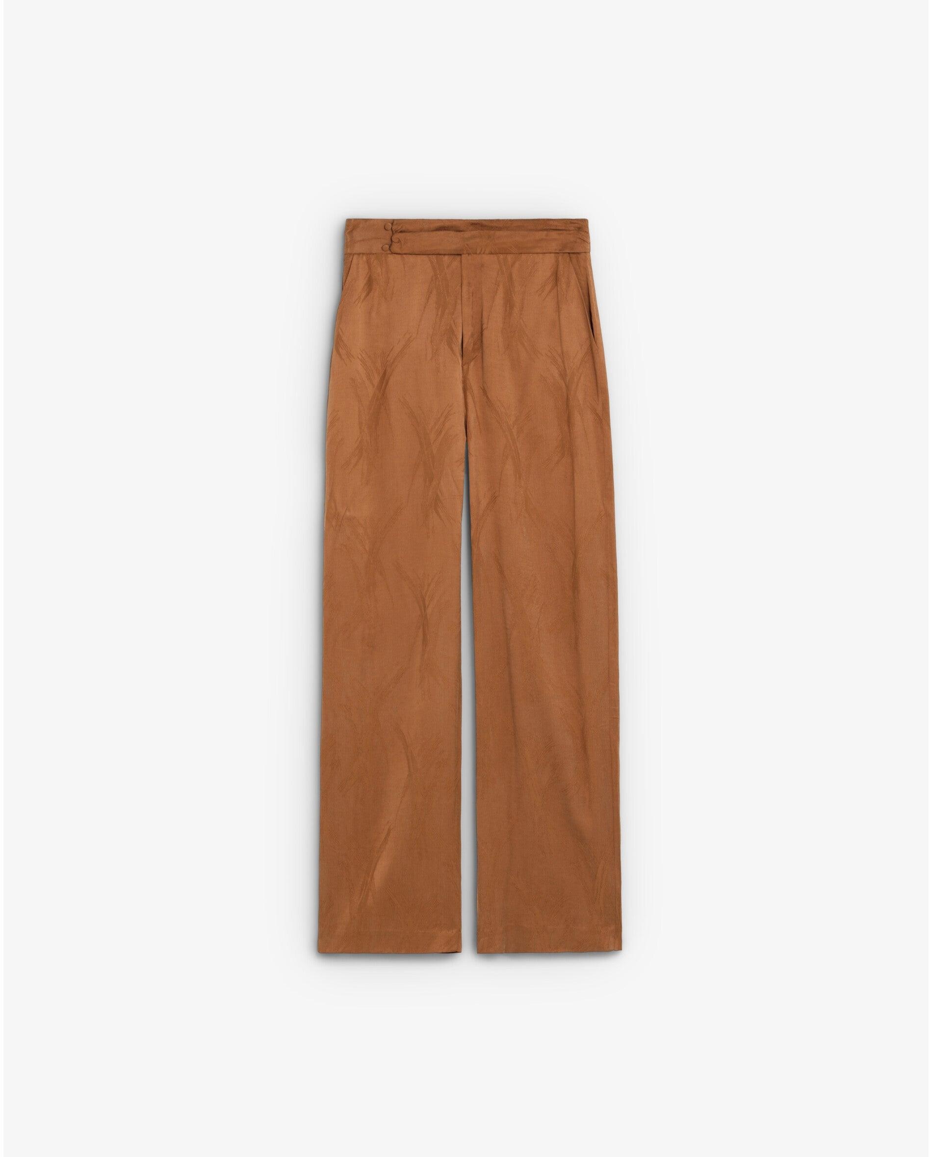 Calças com Corte a Direito em Tecido Jacquard de Cintura Subida Laguna-6
