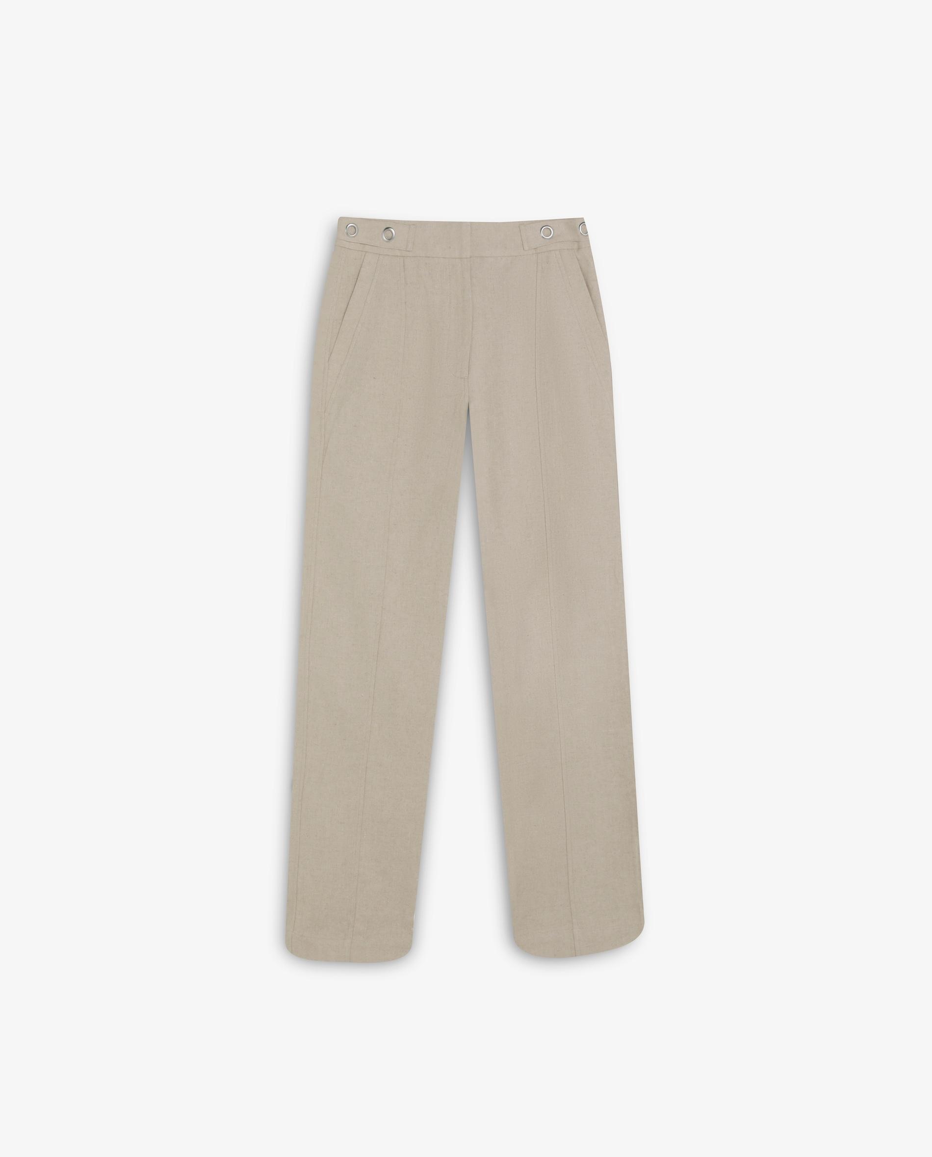 Calças com Corte a Direito Lisas com Fecho Zip Oculto Bege-4