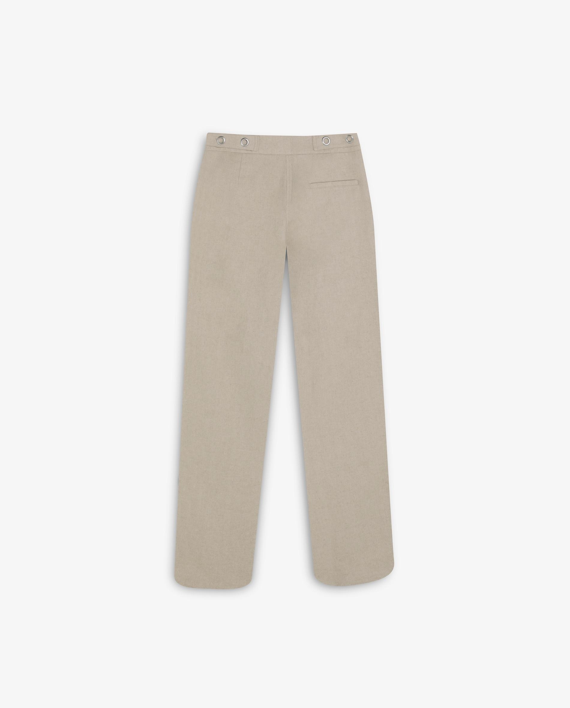 Calças com Corte a Direito Lisas com Fecho Zip Oculto Bege-5