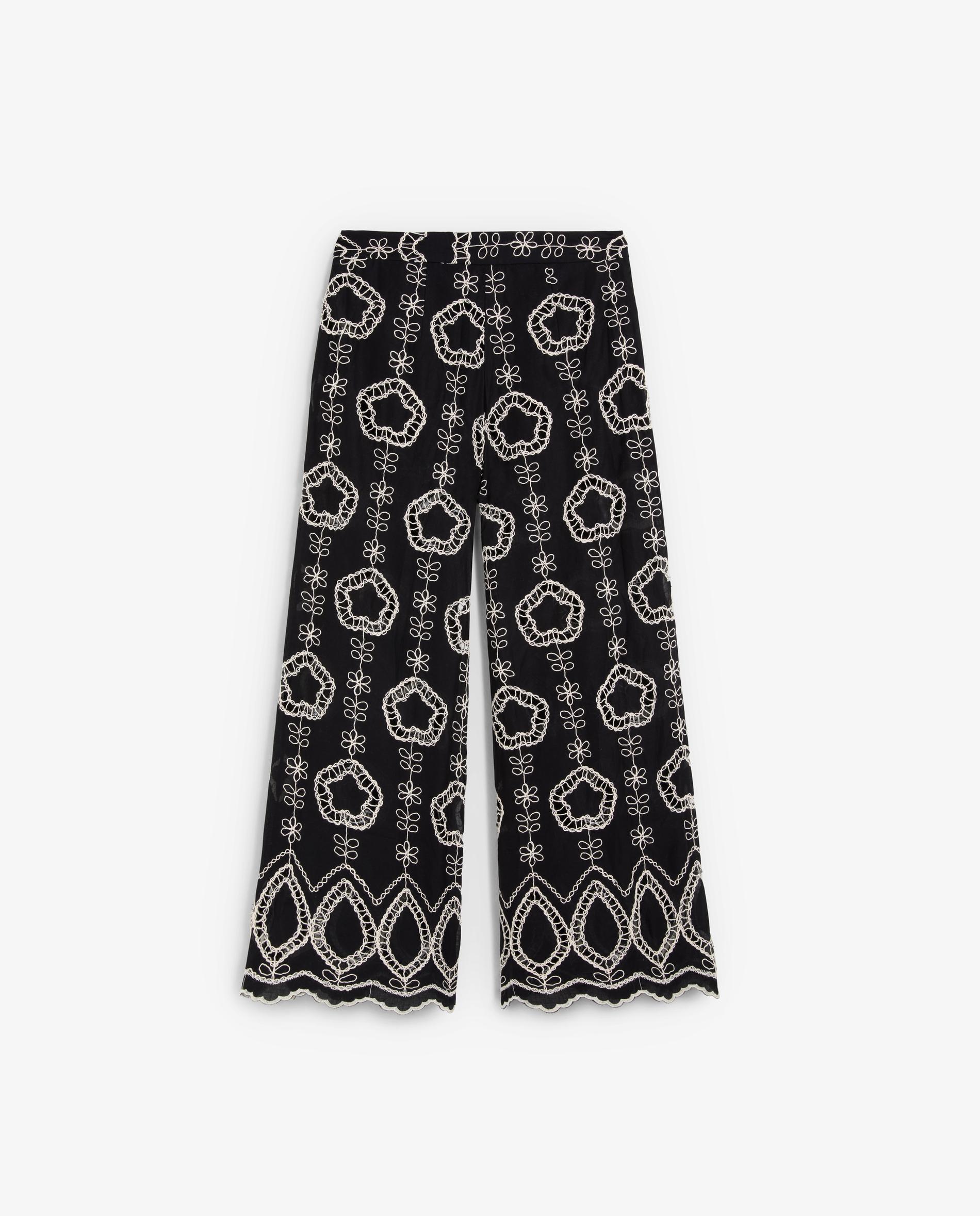 Calças Largas Oversize Fit Bordadas Preto-5