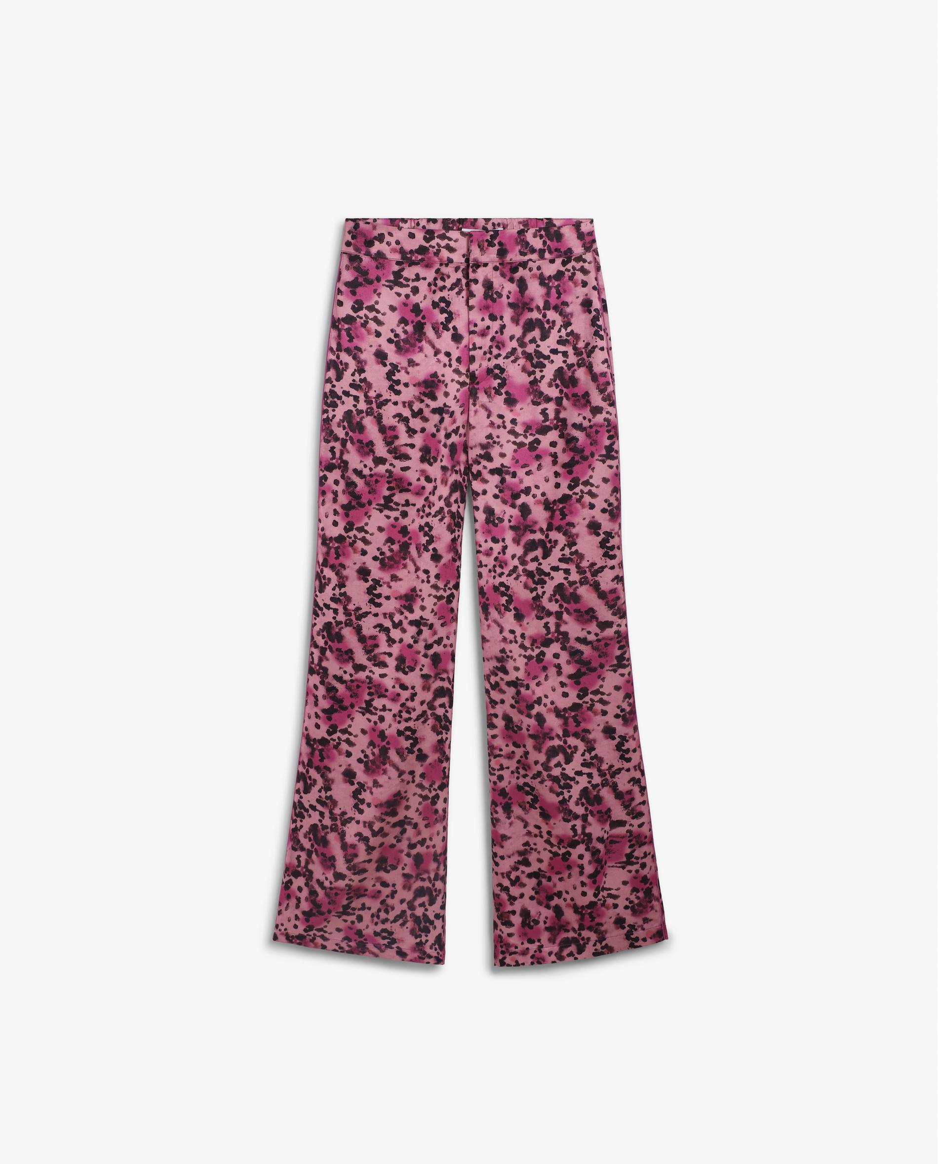 Calças à Boca de Sino em Animal Print de Cintura Média Malva-4