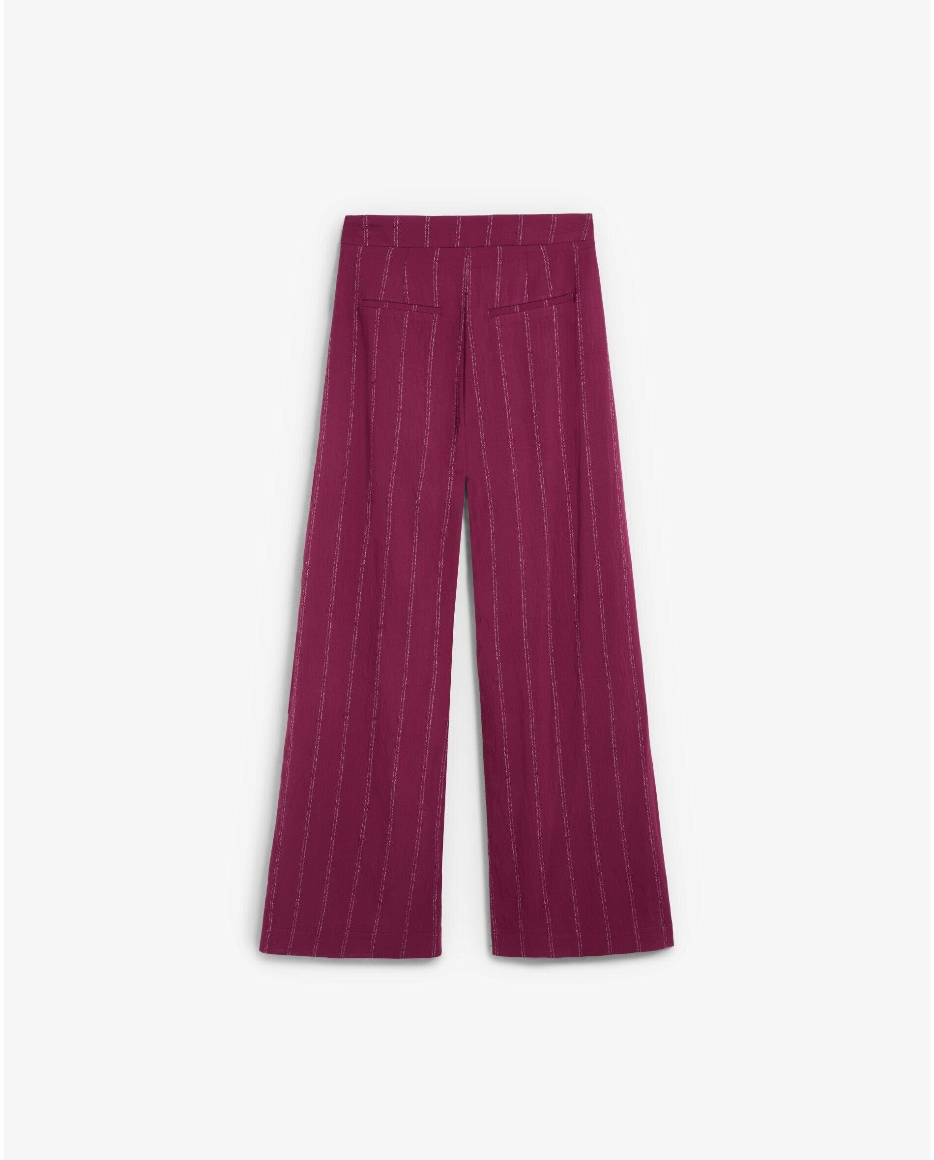 Calças Largas em Tecido Fluido Às Riscas Vermelho-cereja-5
