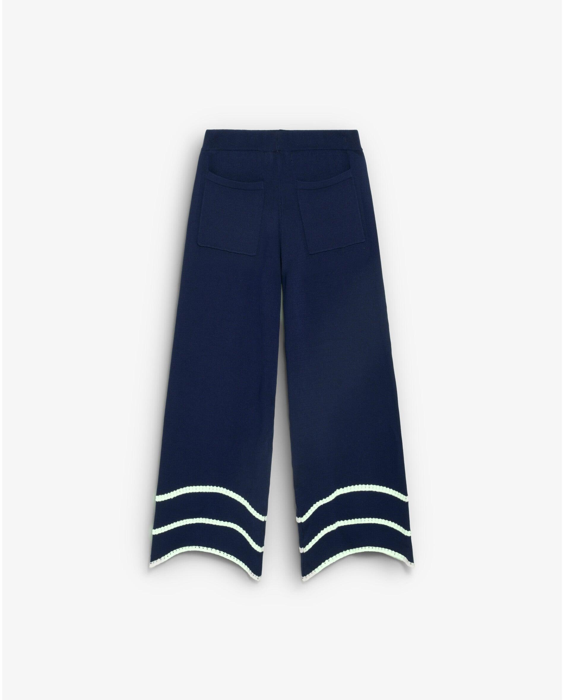 Calças de Malha com Cintura Elástica e Debrum em Contraste Navy-4