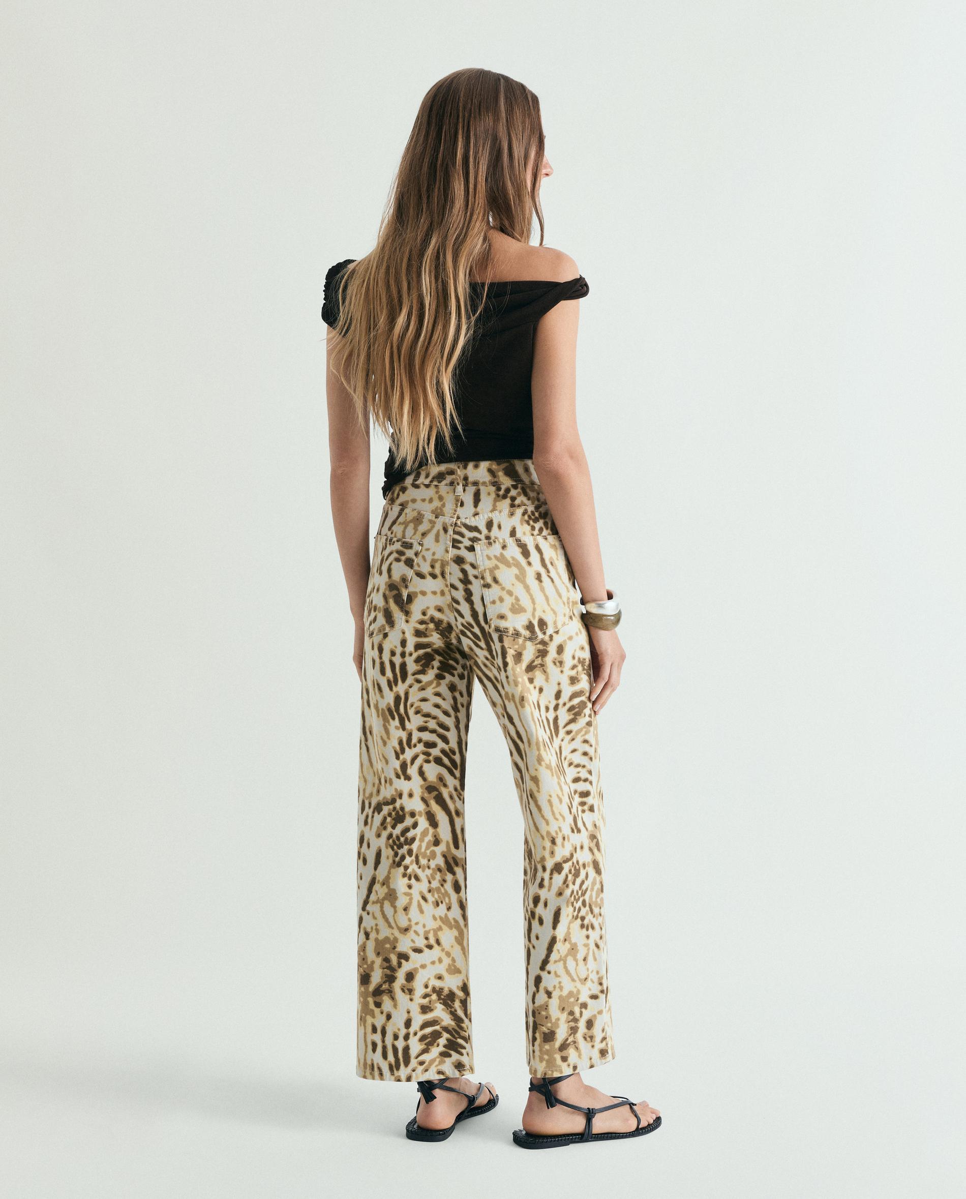 Calças com Corte a Direito com Estampado Animal Print Multicolor-3