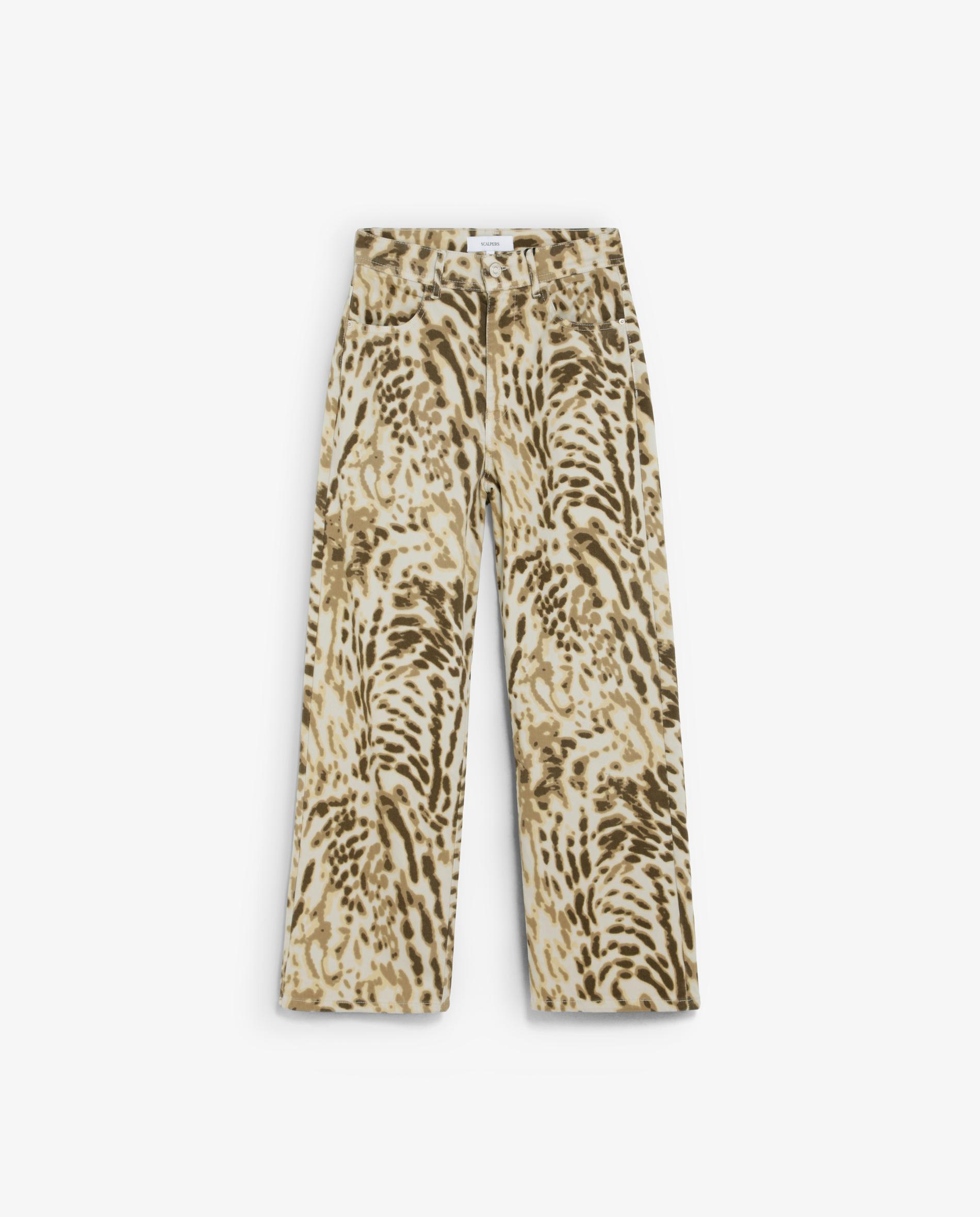 Calças com Corte a Direito com Estampado Animal Print Multicolor-4