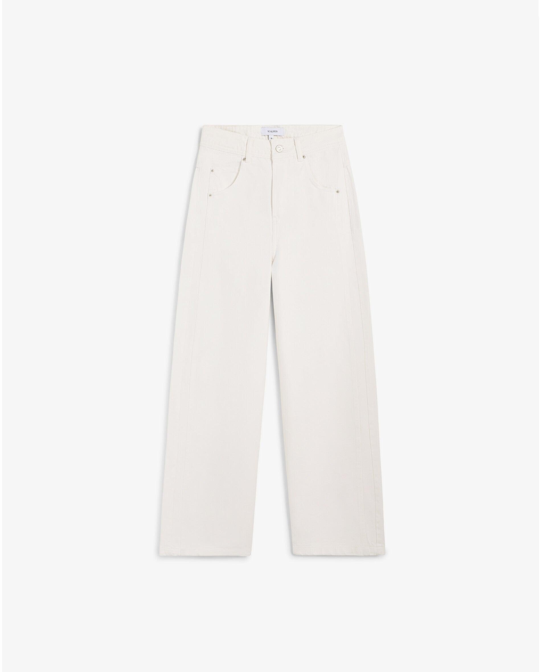 Jeans com Corte a Direito de Cintura Subida com Presilhas na Cintura Cru-4