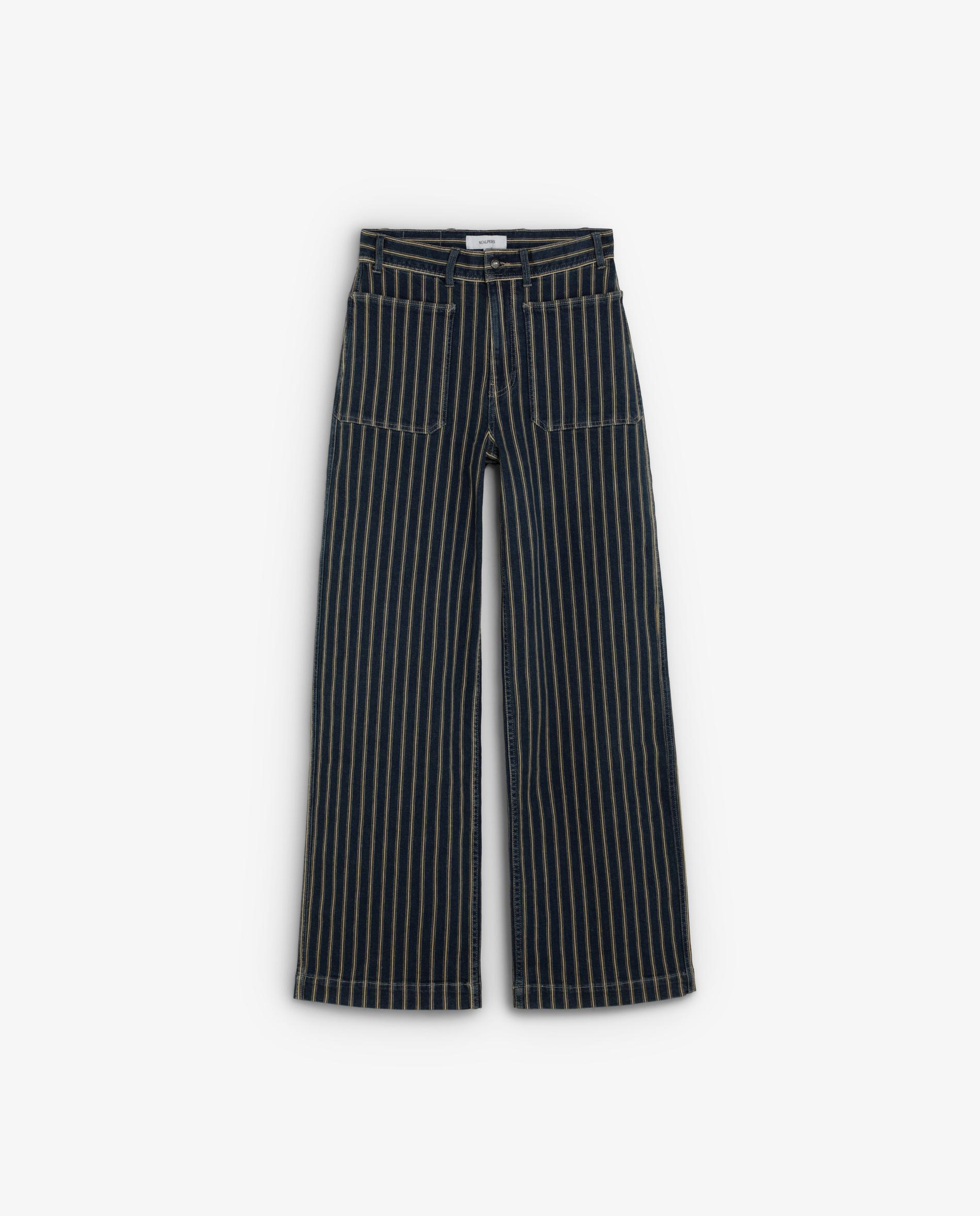 Imagem 0 de Jeans com Corte a Direito Às Riscas com Bolsos Patch