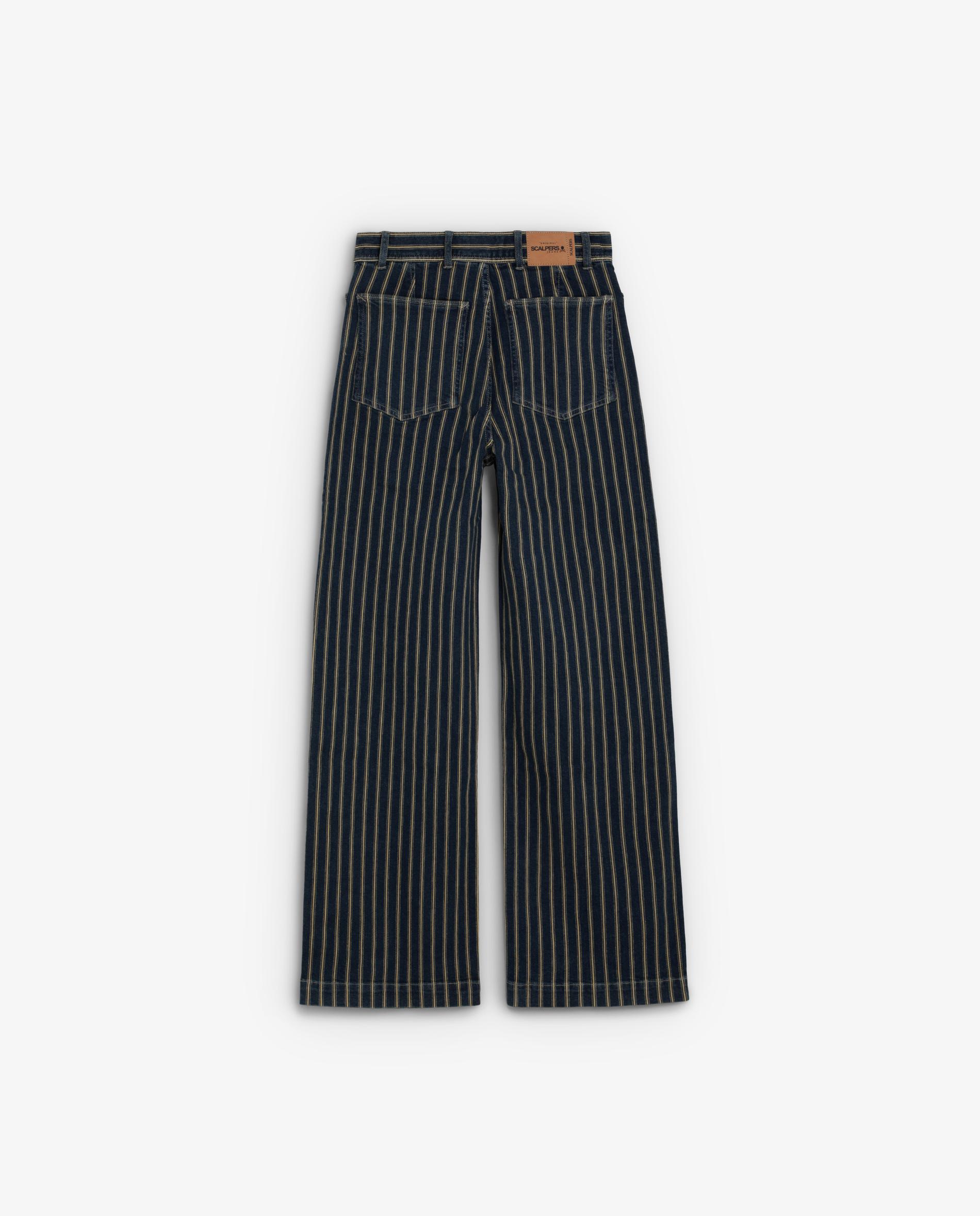 Jeans com Corte a Direito Às Riscas com Bolsos Patch Azul-índigo-2
