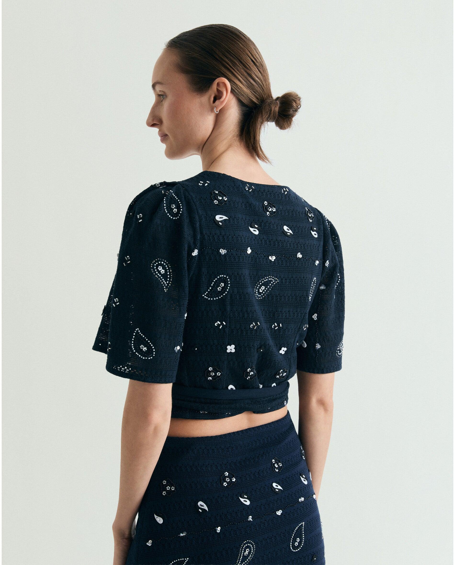 Top de Malha Cruzado com Abalorios Decorativos Navy-3