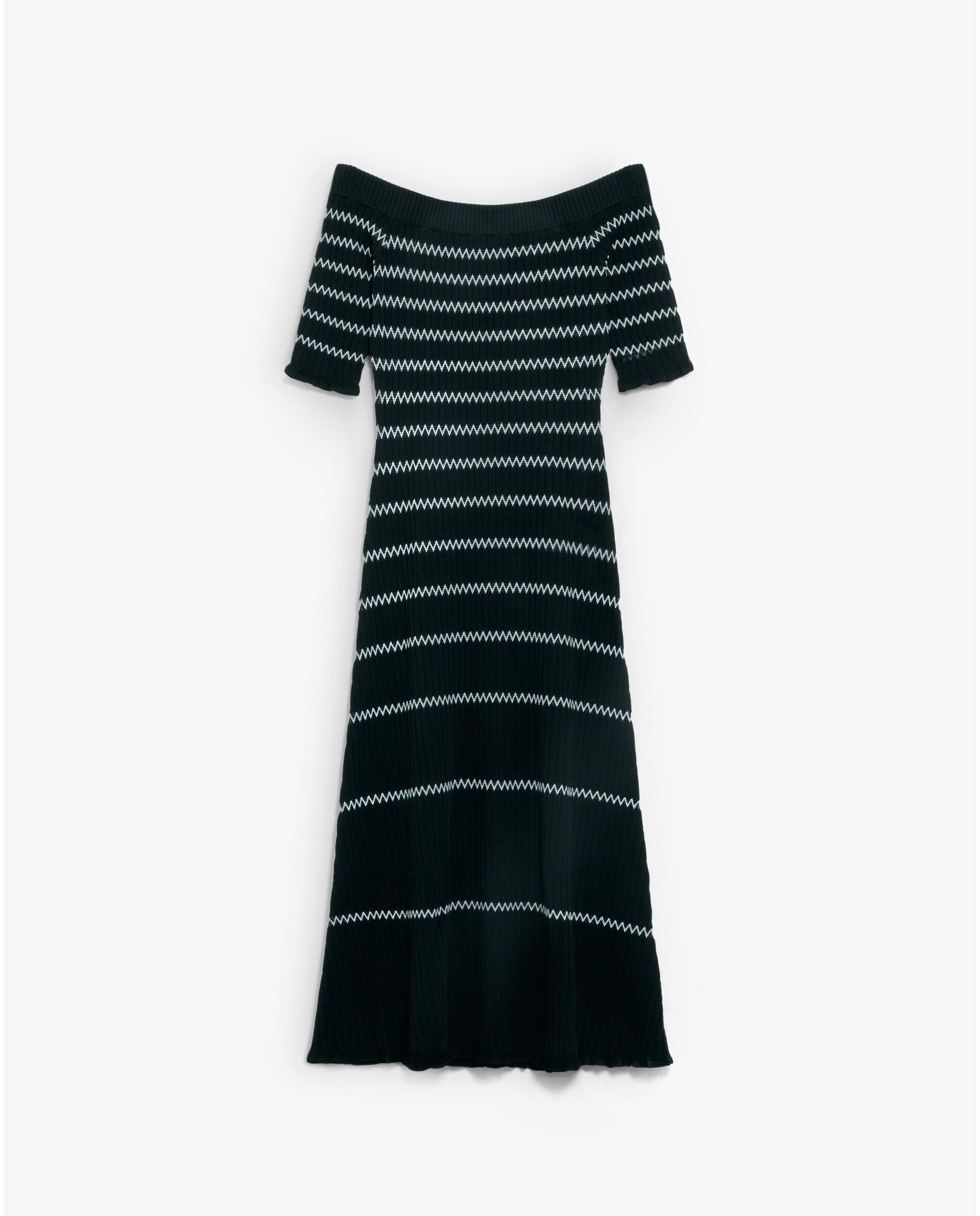 Vestido Midi com Textura às Riscas Preto-6