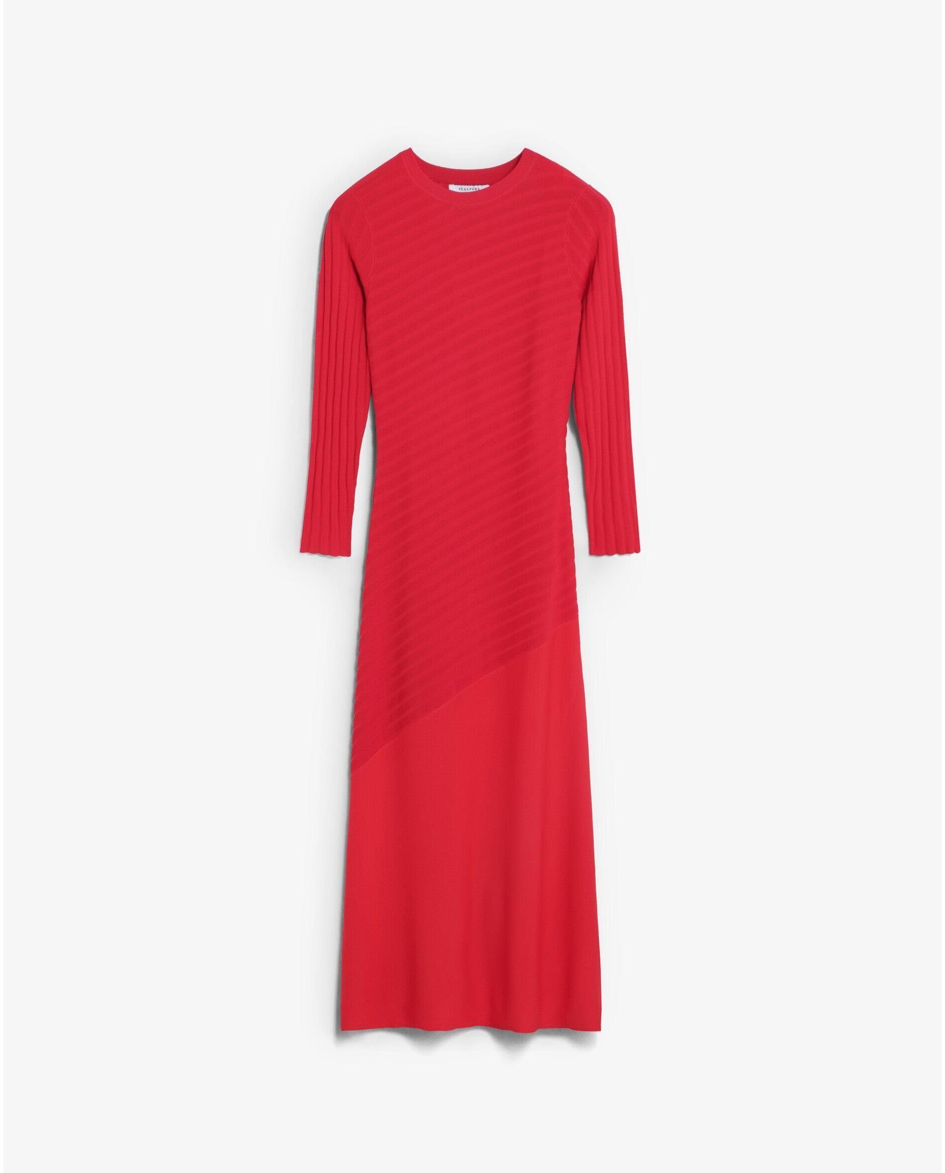 Vestido de Malha Comprido Slim Fit Vermelho-5