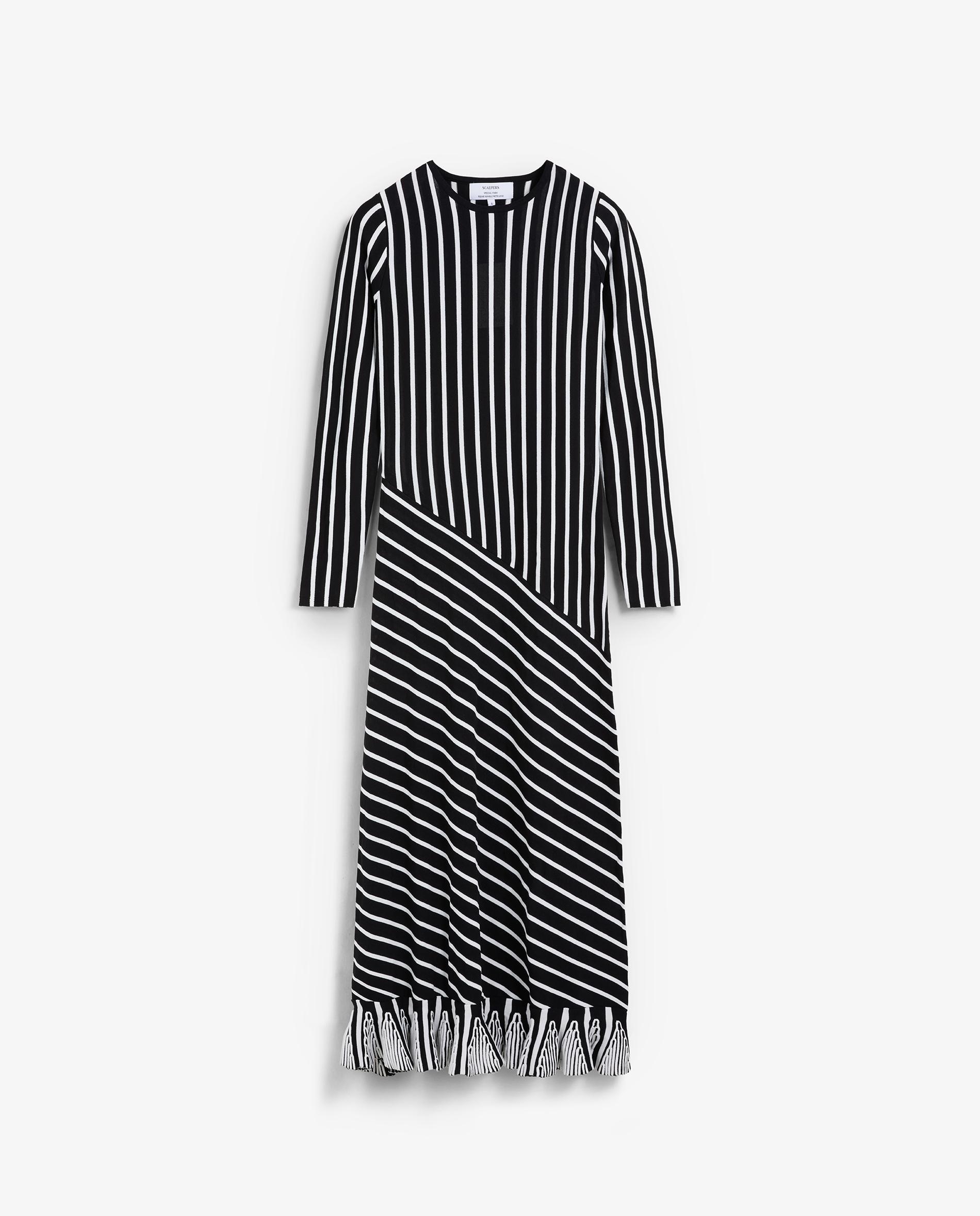 Imagem 0 de Vestido de Malha Midi de Manga Comprida Às Riscas