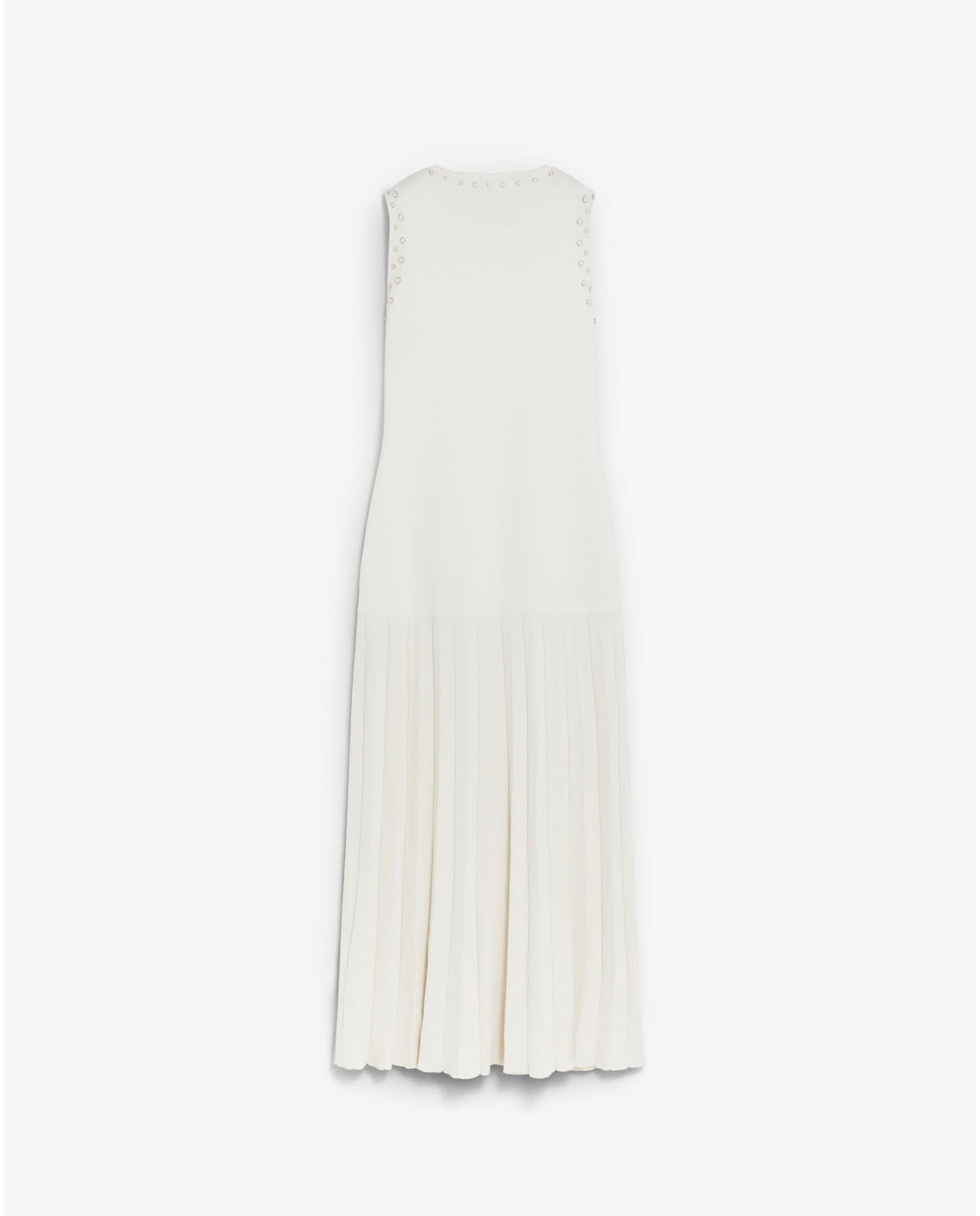Vestido de Malha Midi com Saia Plissada Cru-6