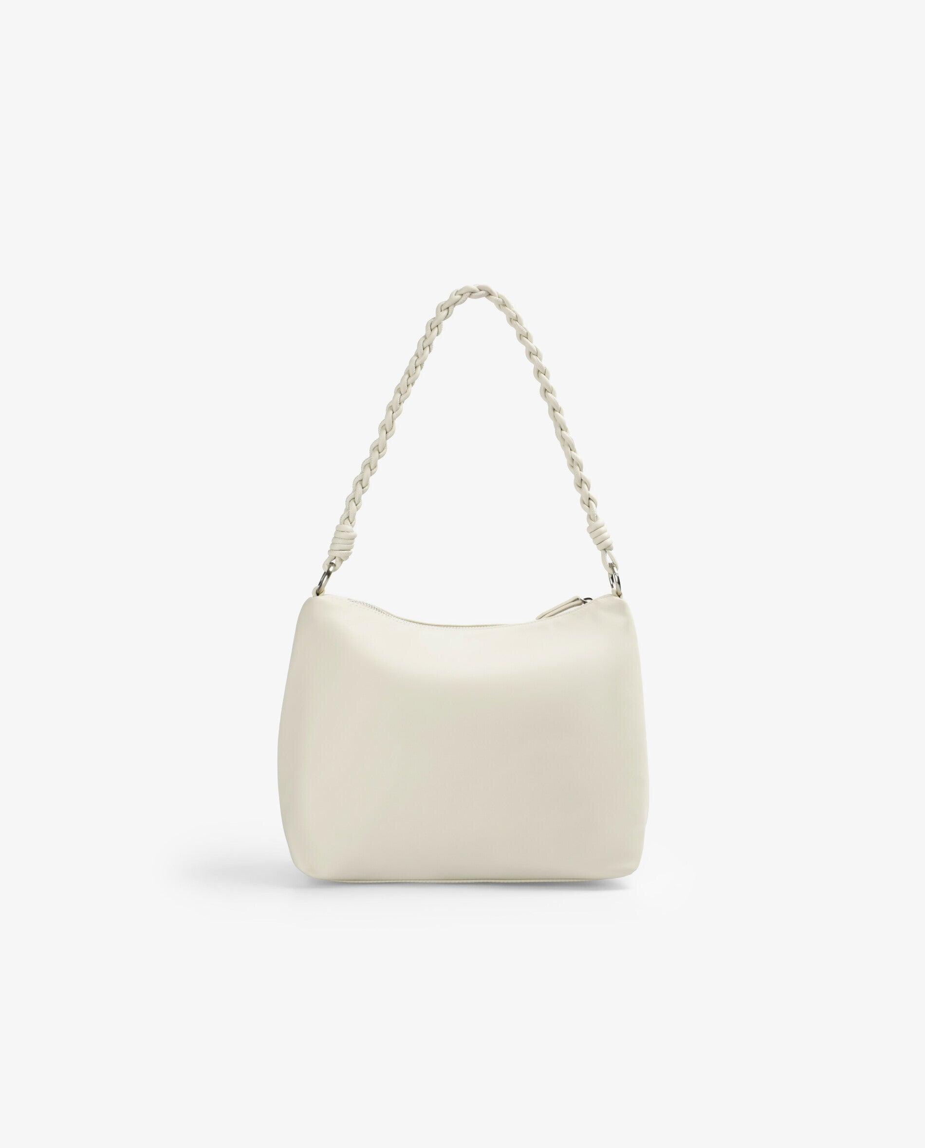 Mala de Ombro com Fecho Zip e Alça Entrançada Branco-2