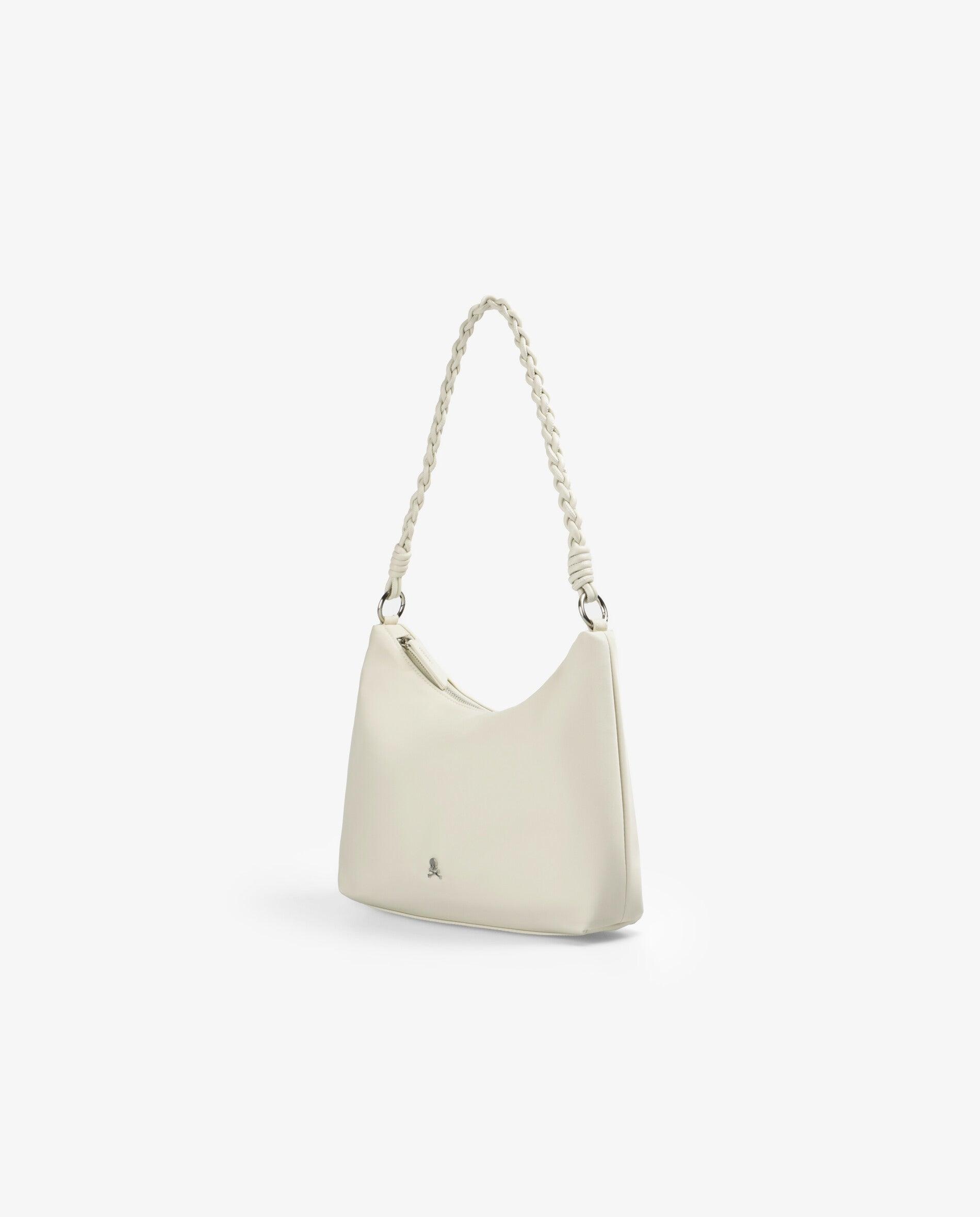 Mala de Ombro com Fecho Zip e Alça Entrançada Branco-3