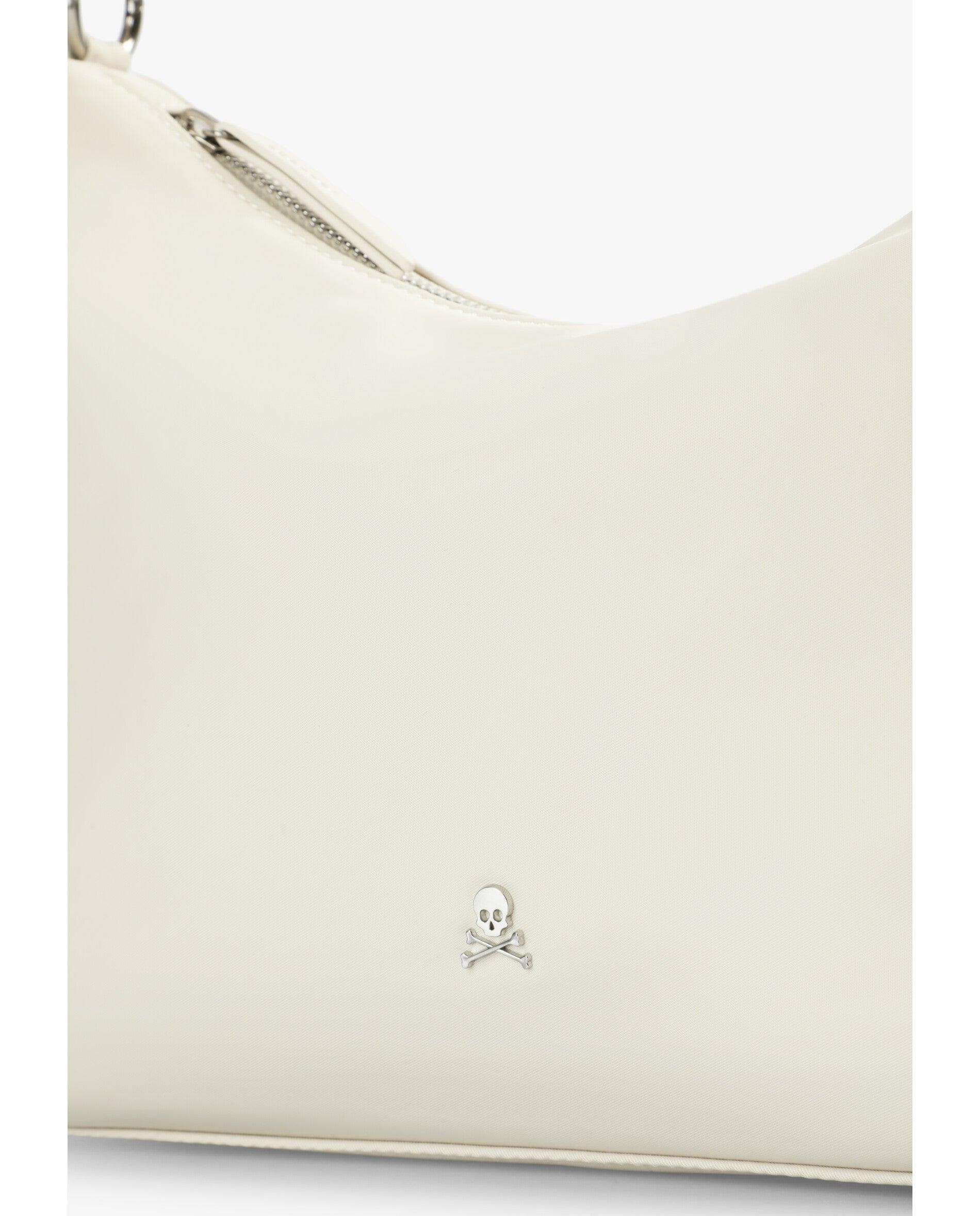 Mala de Ombro com Fecho Zip e Alça Entrançada Branco-5