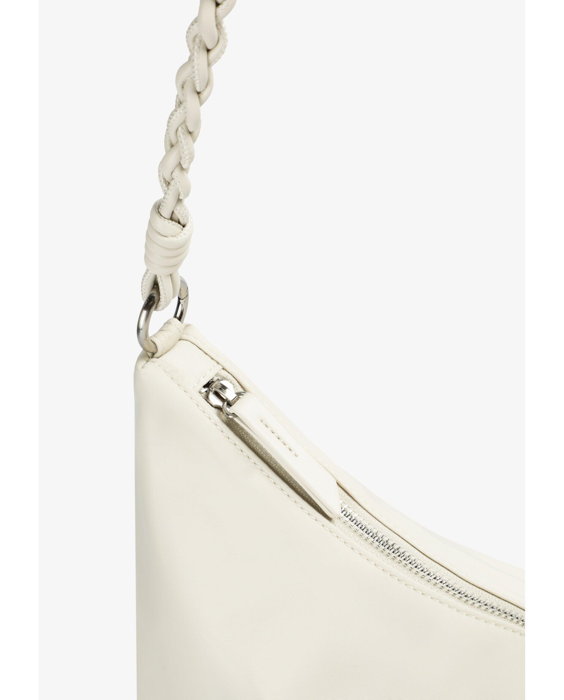 Mala de Ombro com Fecho Zip e Alça Entrançada Branco-6