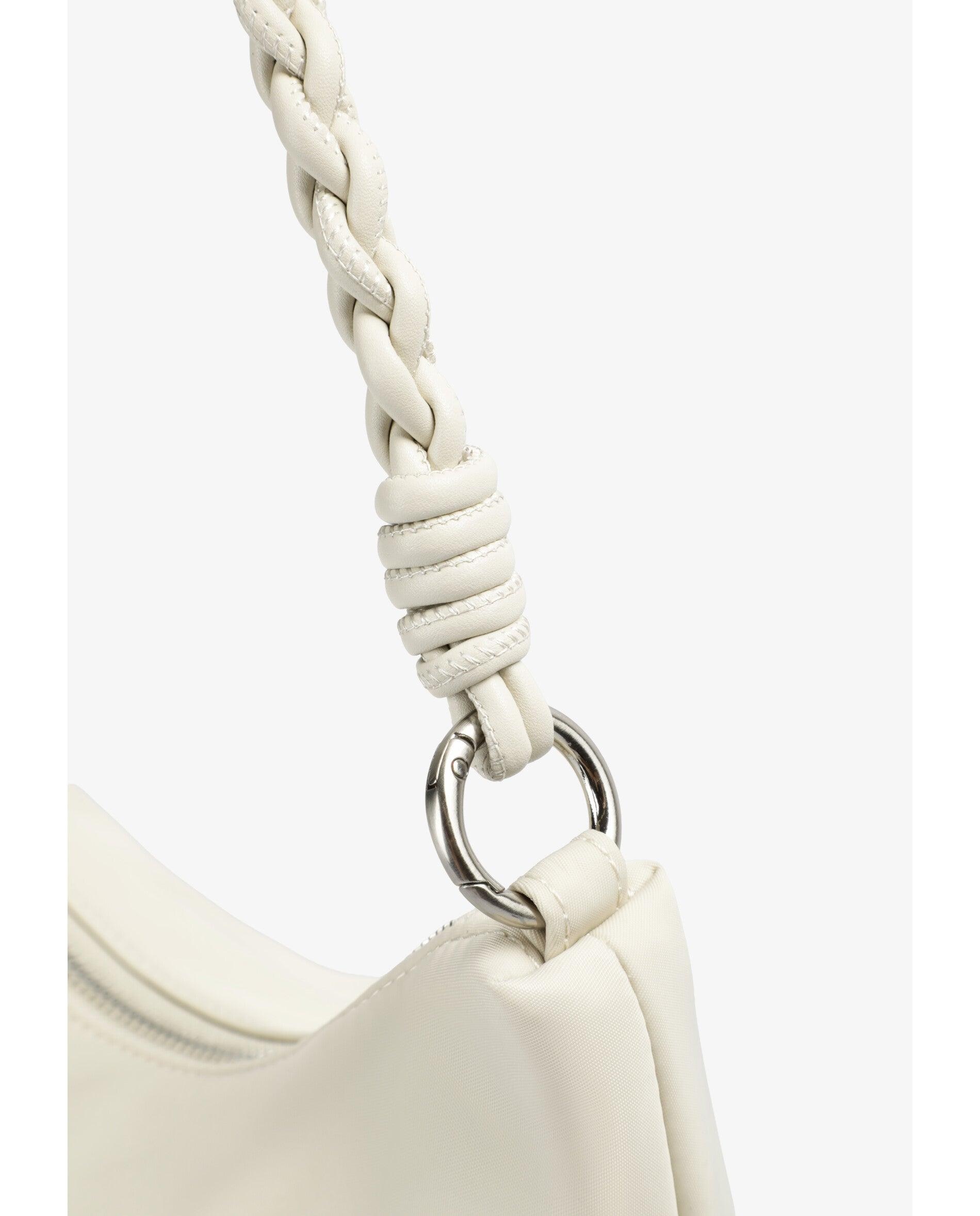 Mala de Ombro com Fecho Zip e Alça Entrançada Branco-7