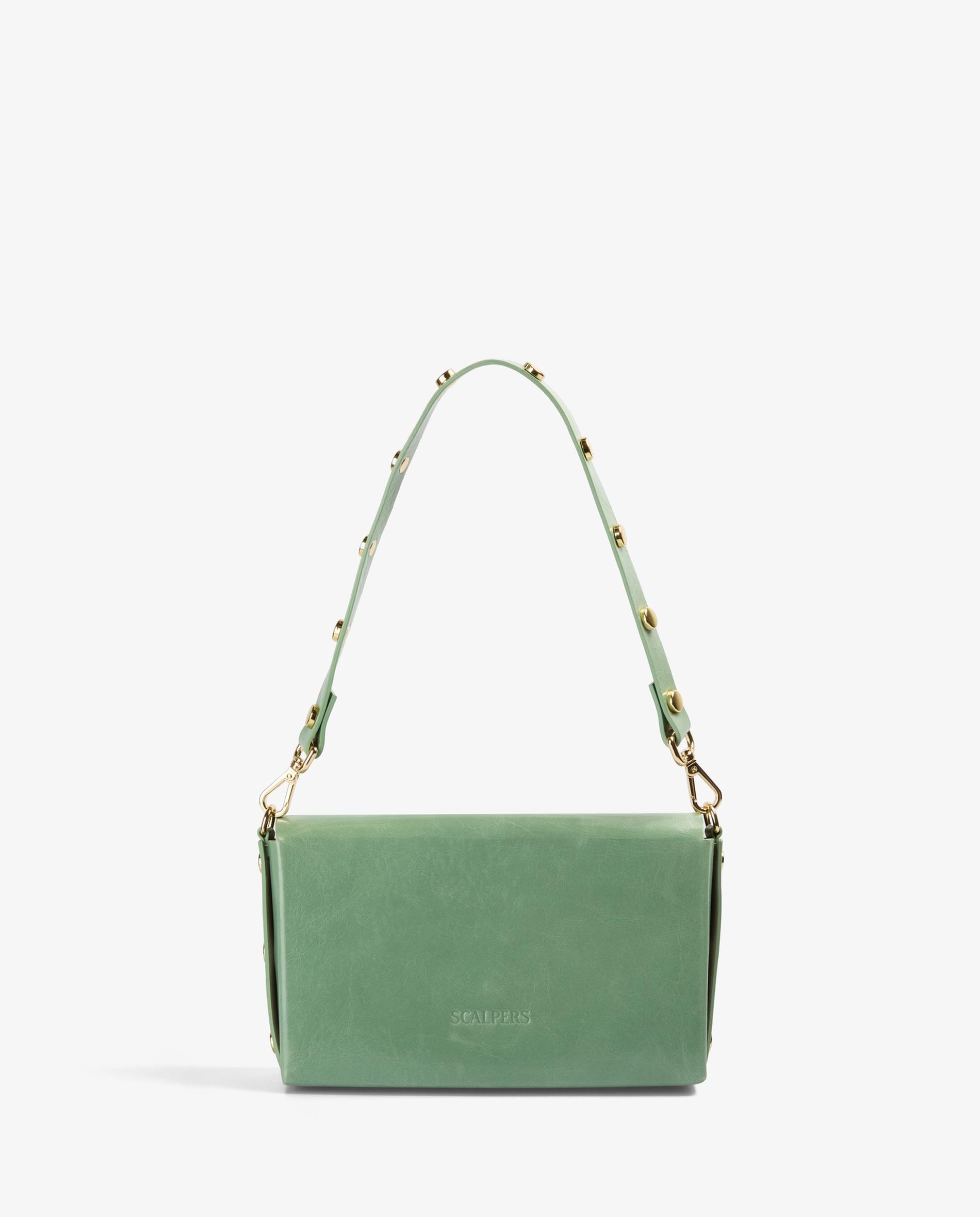Mala de Ombro em Pele com Fecho de Snap Verde-menta-2