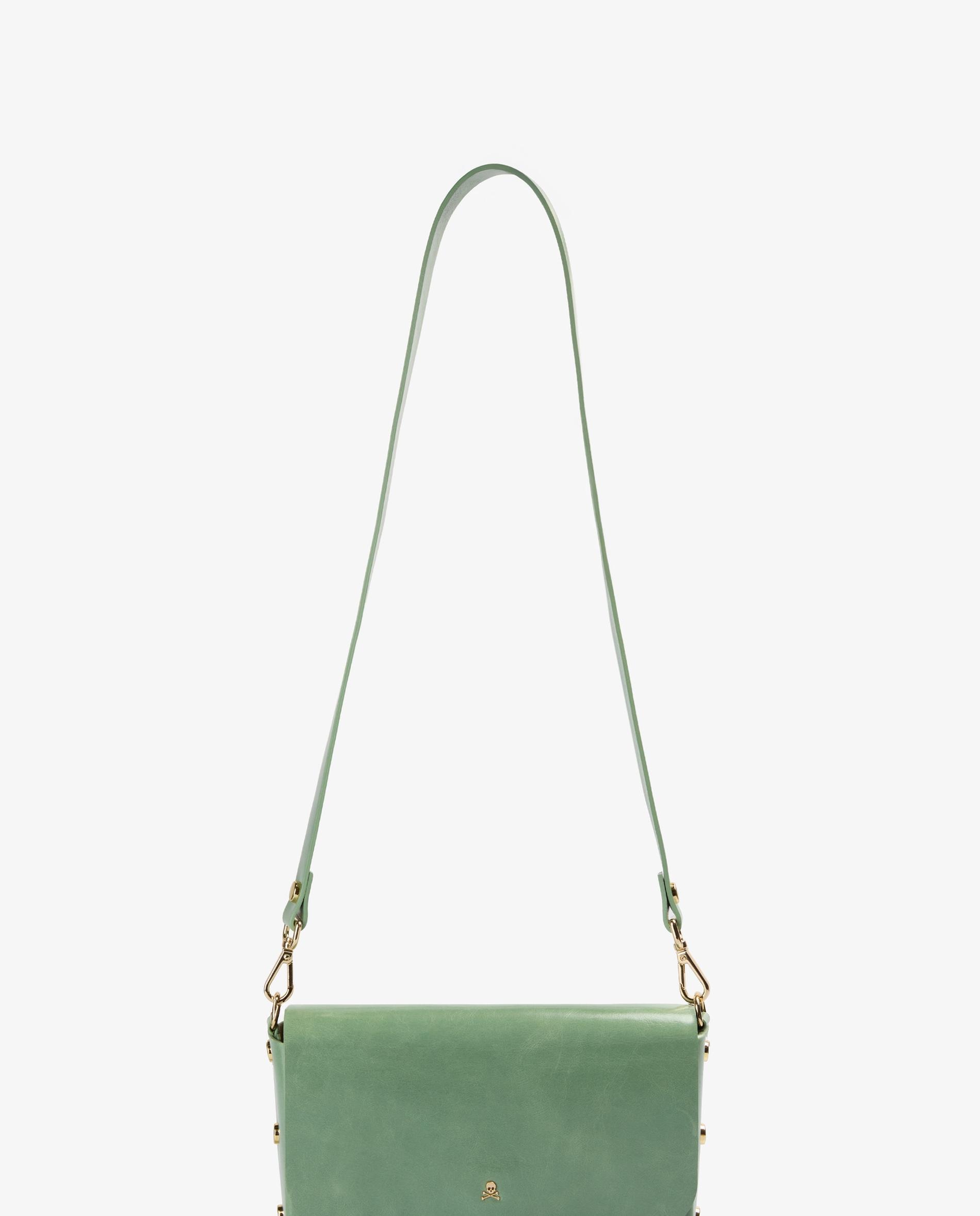 Mala de Ombro em Pele com Fecho de Snap Verde-menta-4