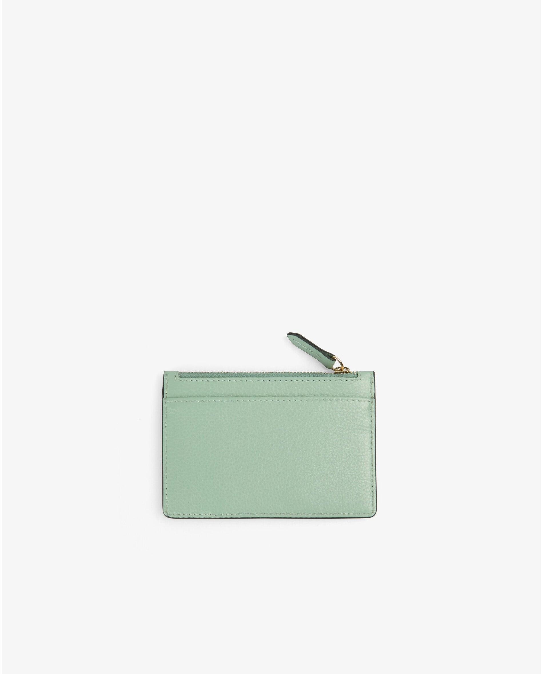 Carteira em Pele com Fecho Zip Verde-menta-2
