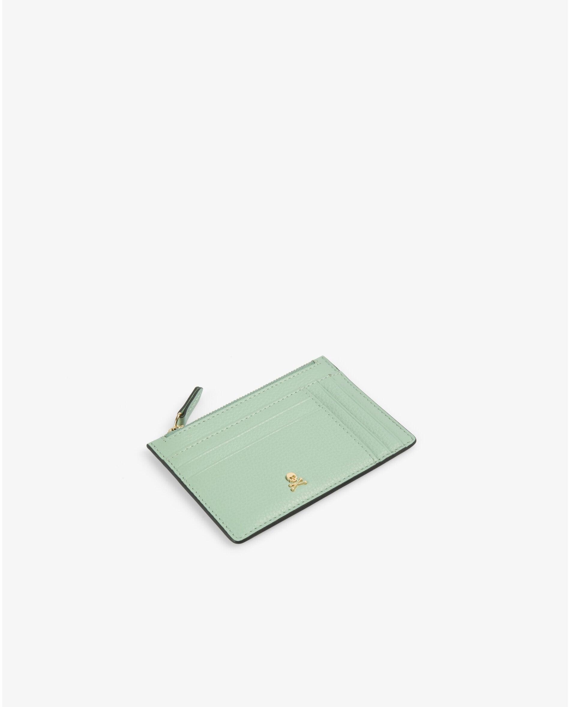 Carteira em Pele com Fecho Zip Verde-menta-3